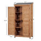 Outdoor Wooden Storage Shed with Metal Top Tall Vertical Tool Cabinet
