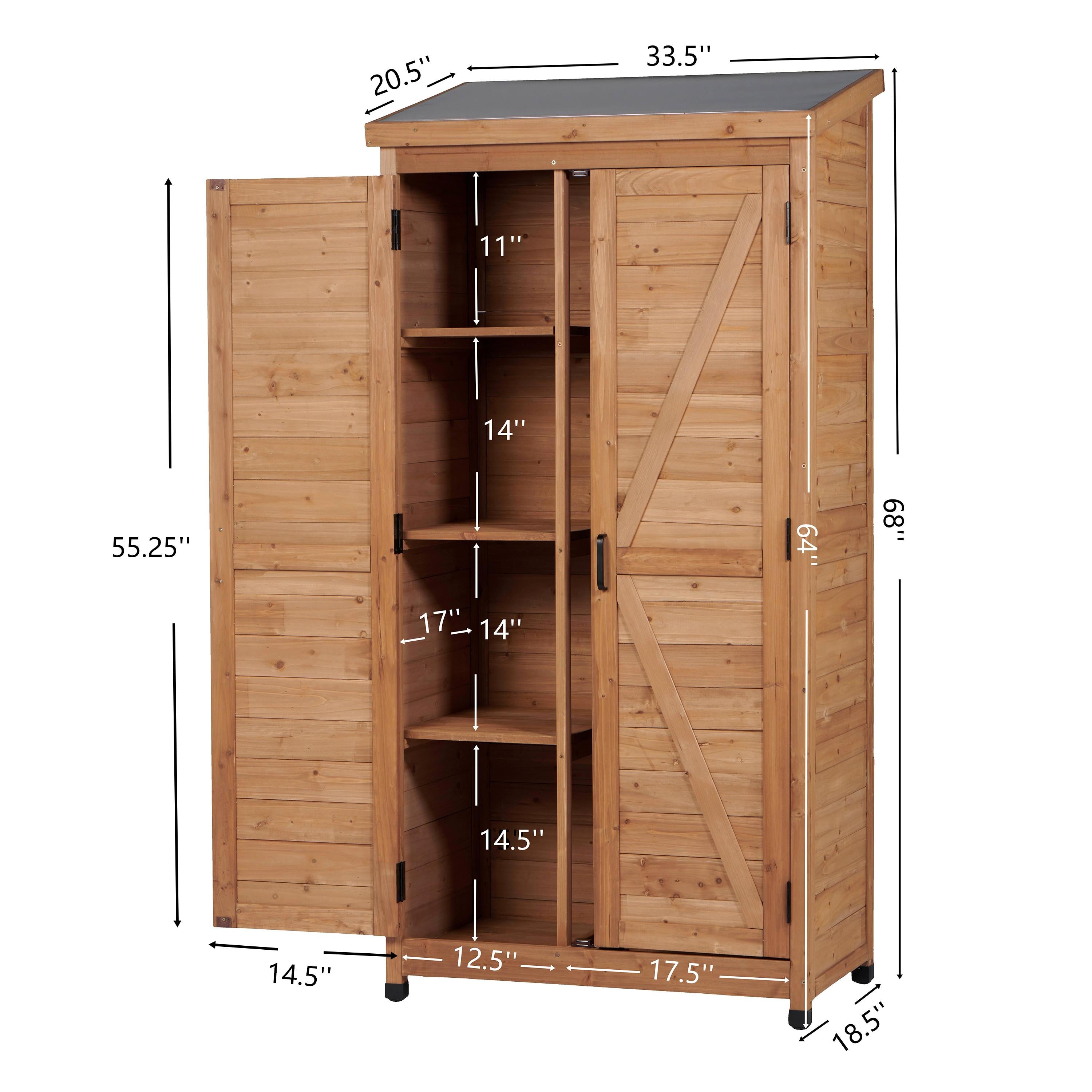 Outdoor Wooden Storage Shed with Metal Top Tall Vertical Tool Cabinet