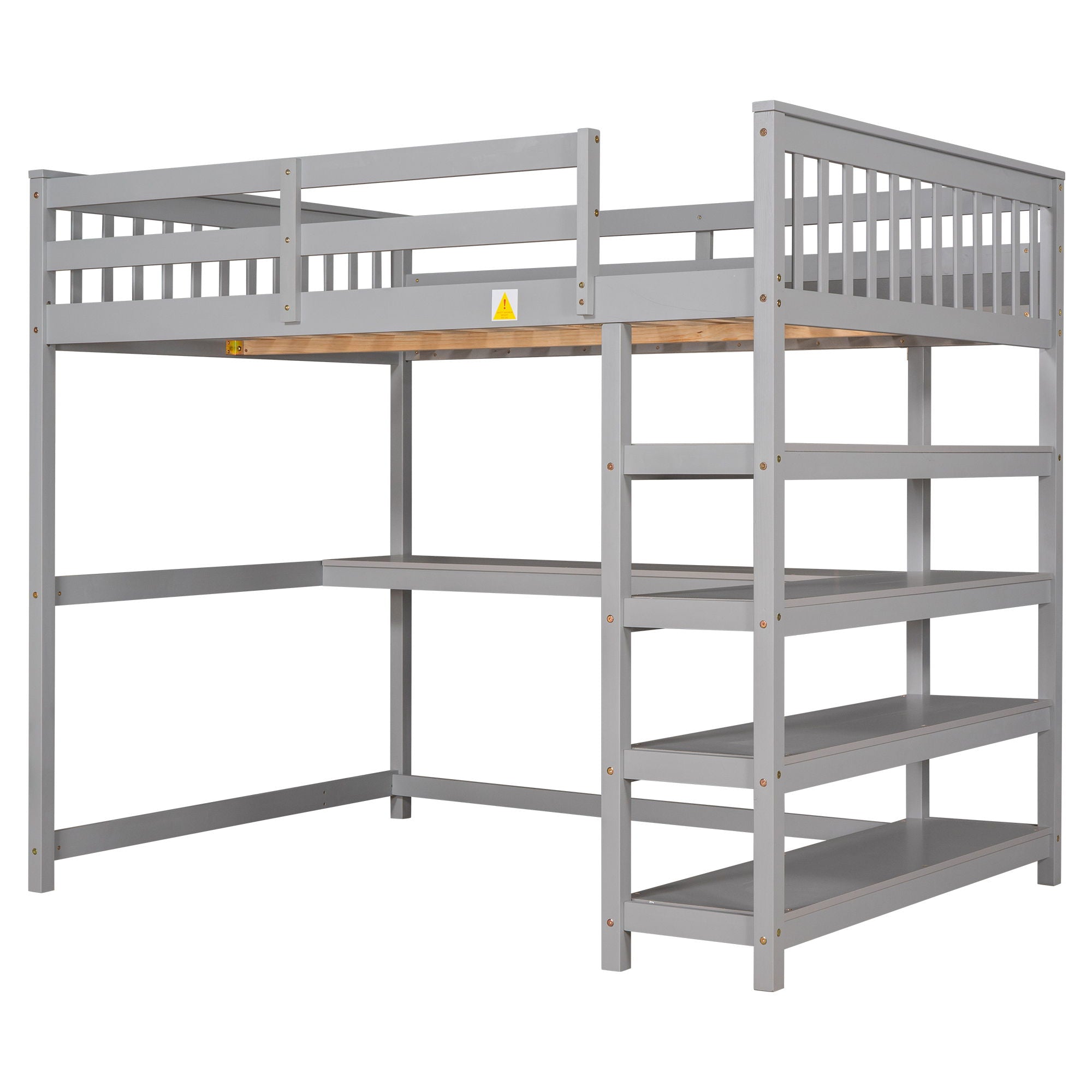 Loft Bed With Storage Shelves And Under Bed Desk