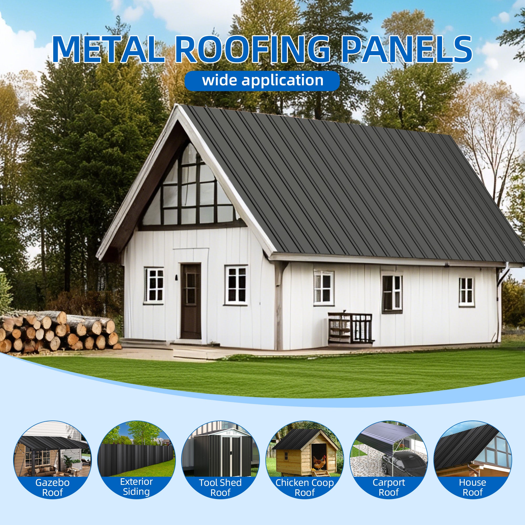 72.8-Inch Galvanized Metal Roof Panels - 10 Pack