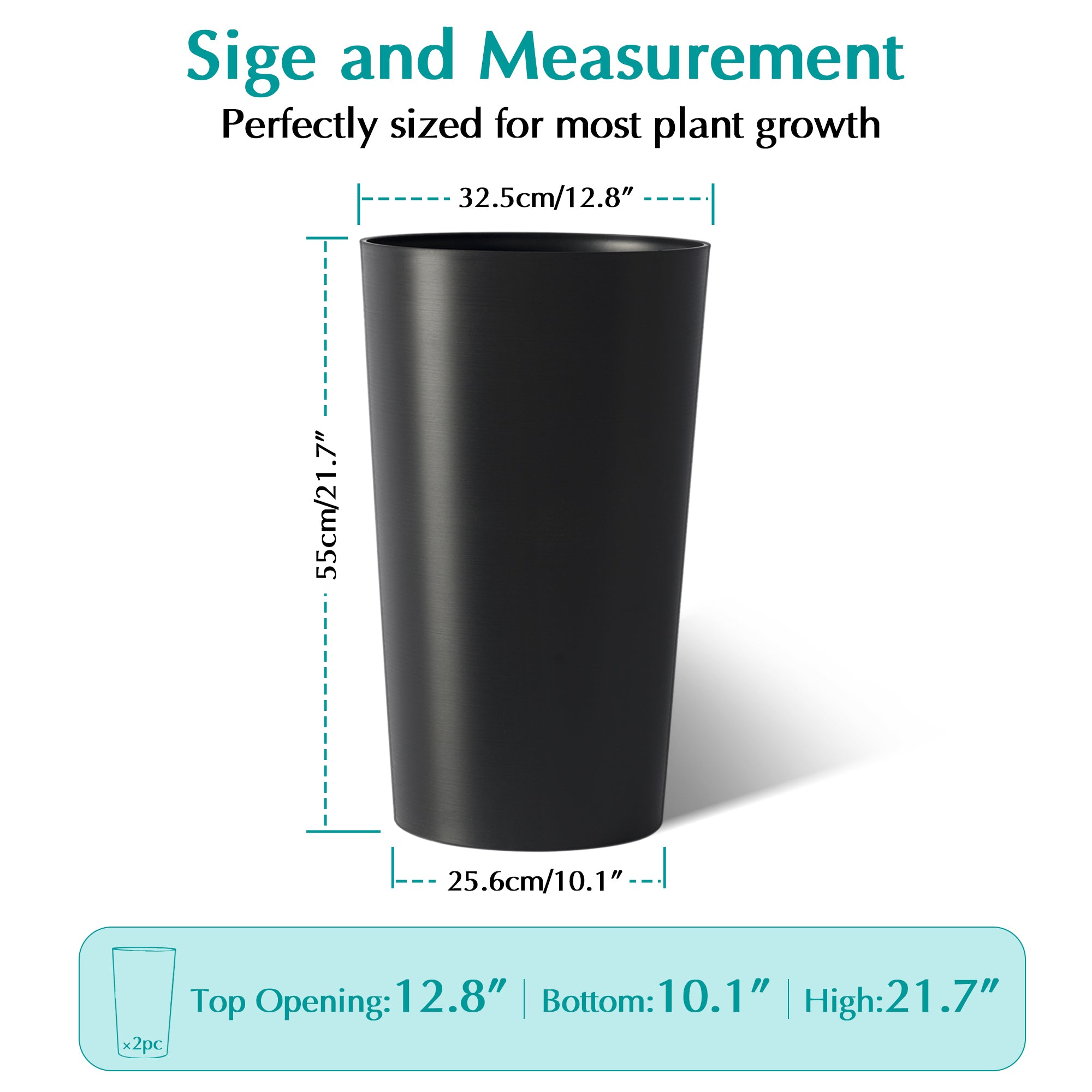 2 Pack Tall 21.7 in Modern Square Planters for Indoor and Outdoor Use