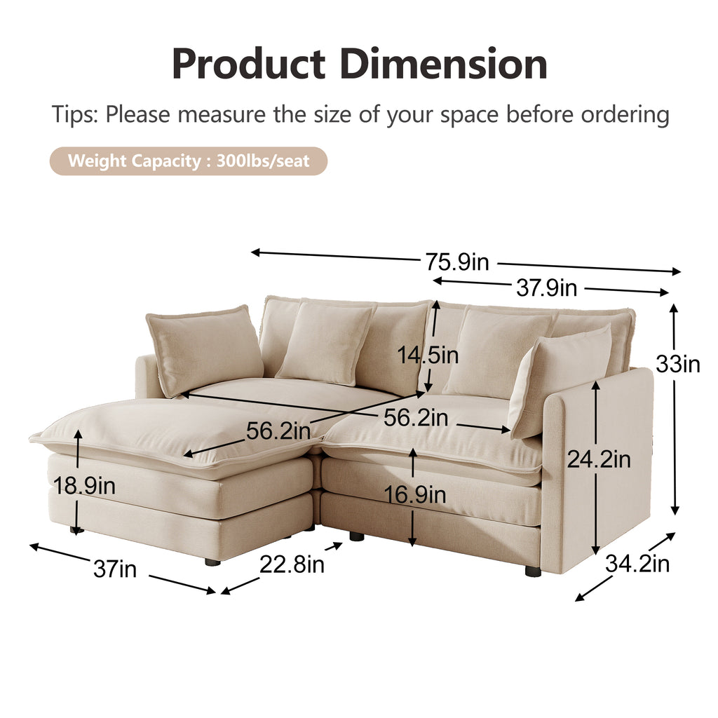 Chenille Two-Seater Sofa with Footrest