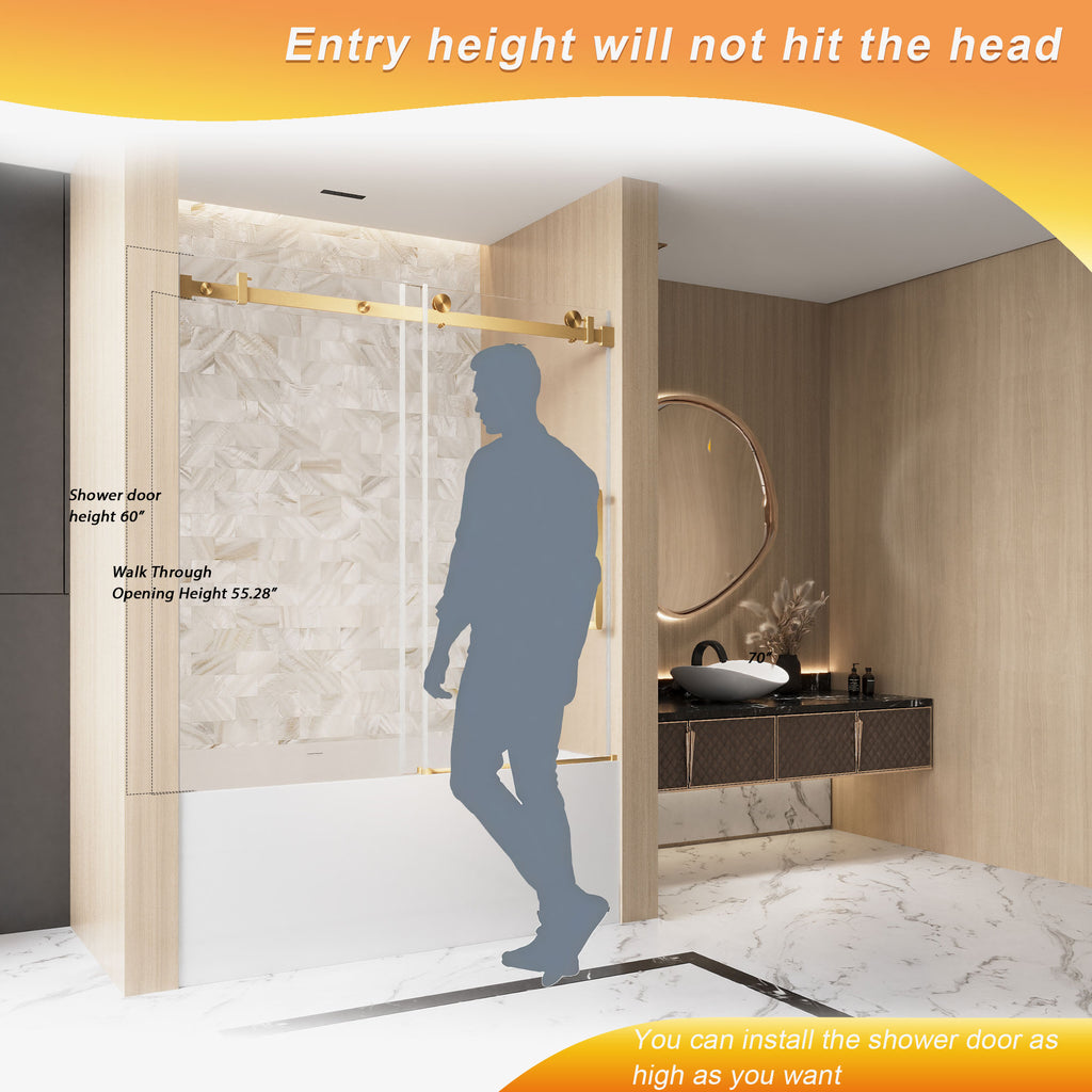 Frameless Single Sliding Shower Door 56-60"W x 60"H