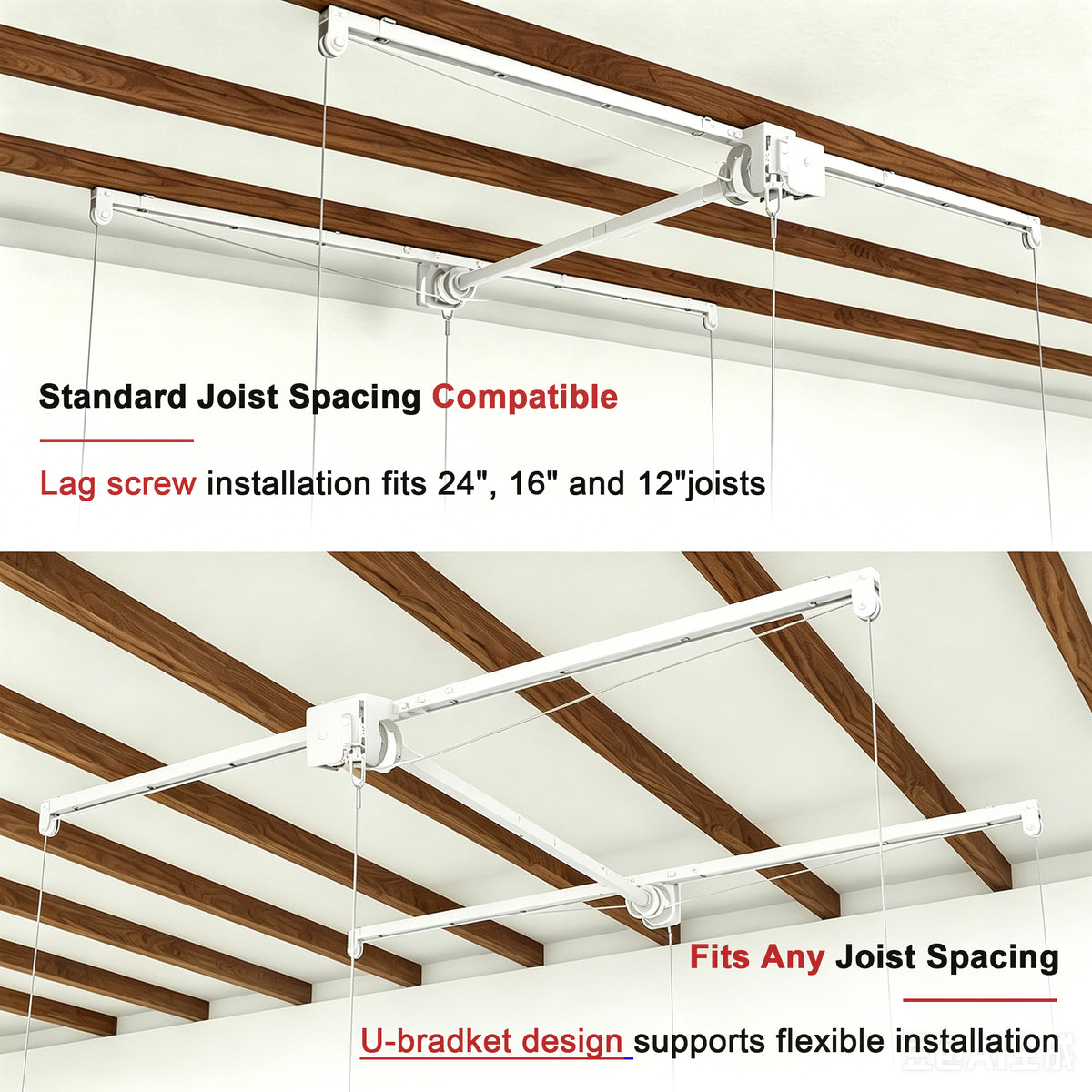 White Overhead Garage Storage Rack 4x8 FT for High Ceilings