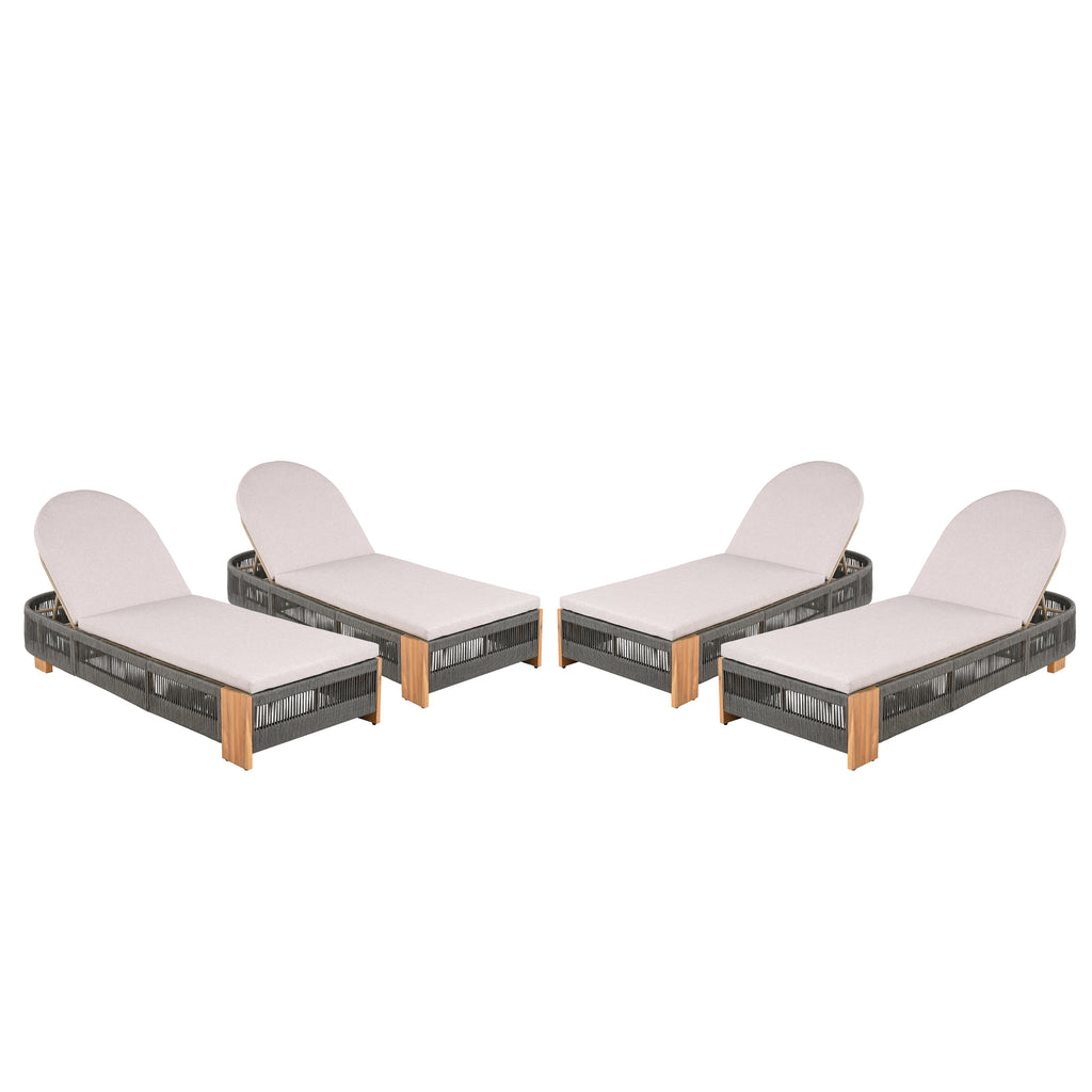 Outdoor Acacia Wood Patio Adjustable Lounge Chair Set of 4