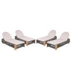 Outdoor Acacia Wood Patio Adjustable Lounge Chair Set of 4