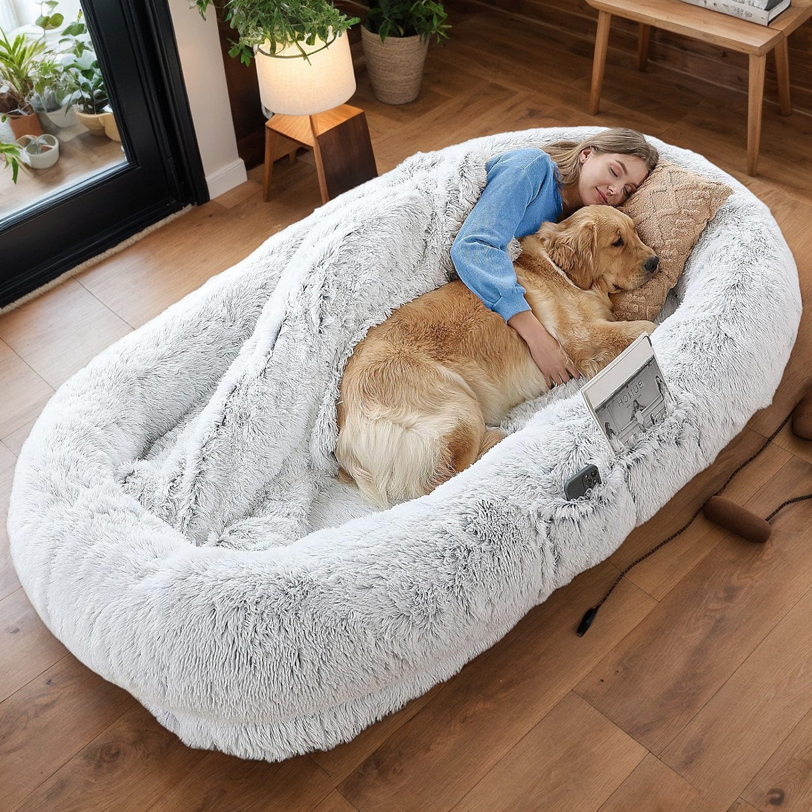 Human Dog Bed - Washable Faux Fur