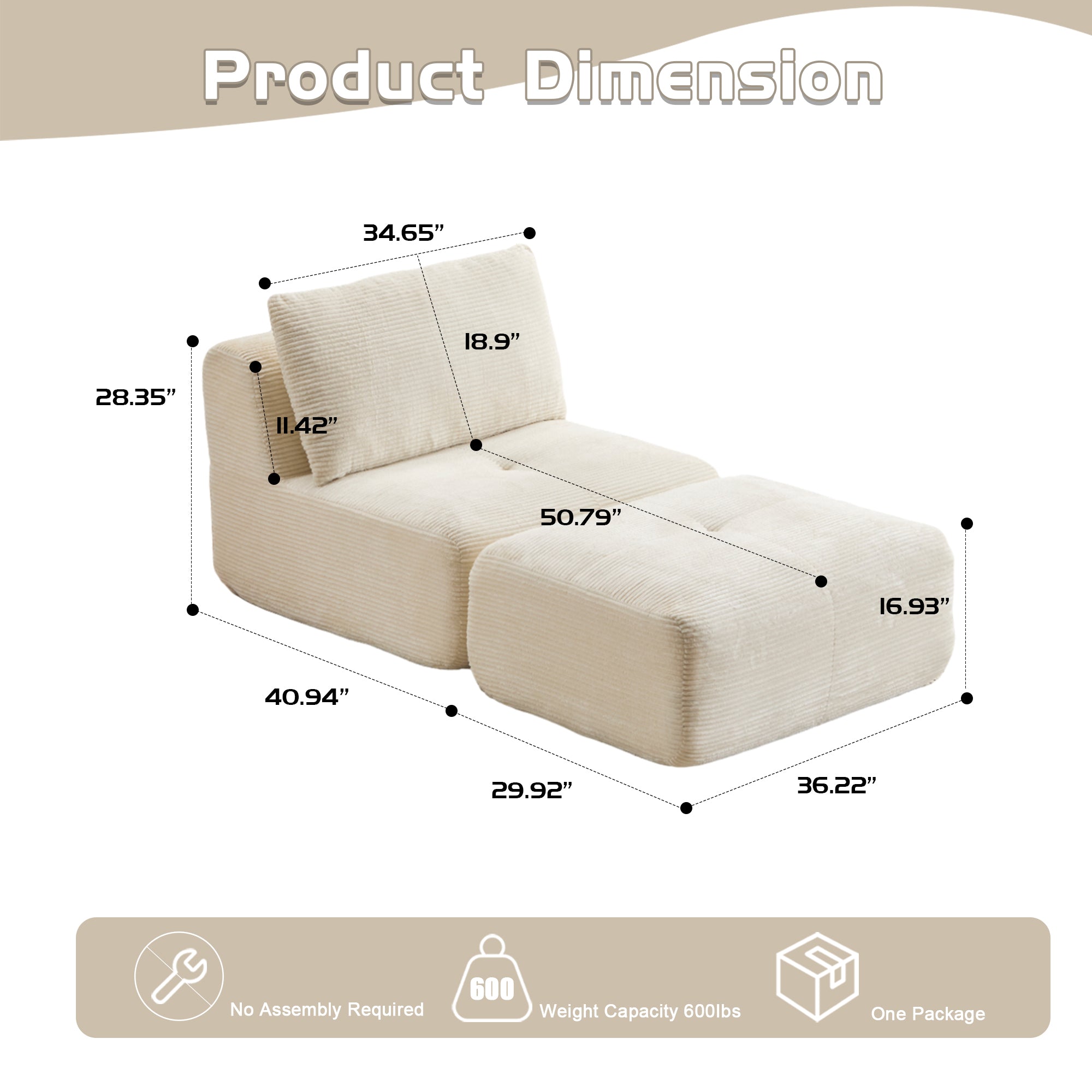 Modern Memory Foam Compressed Sofa with Chaise Longue