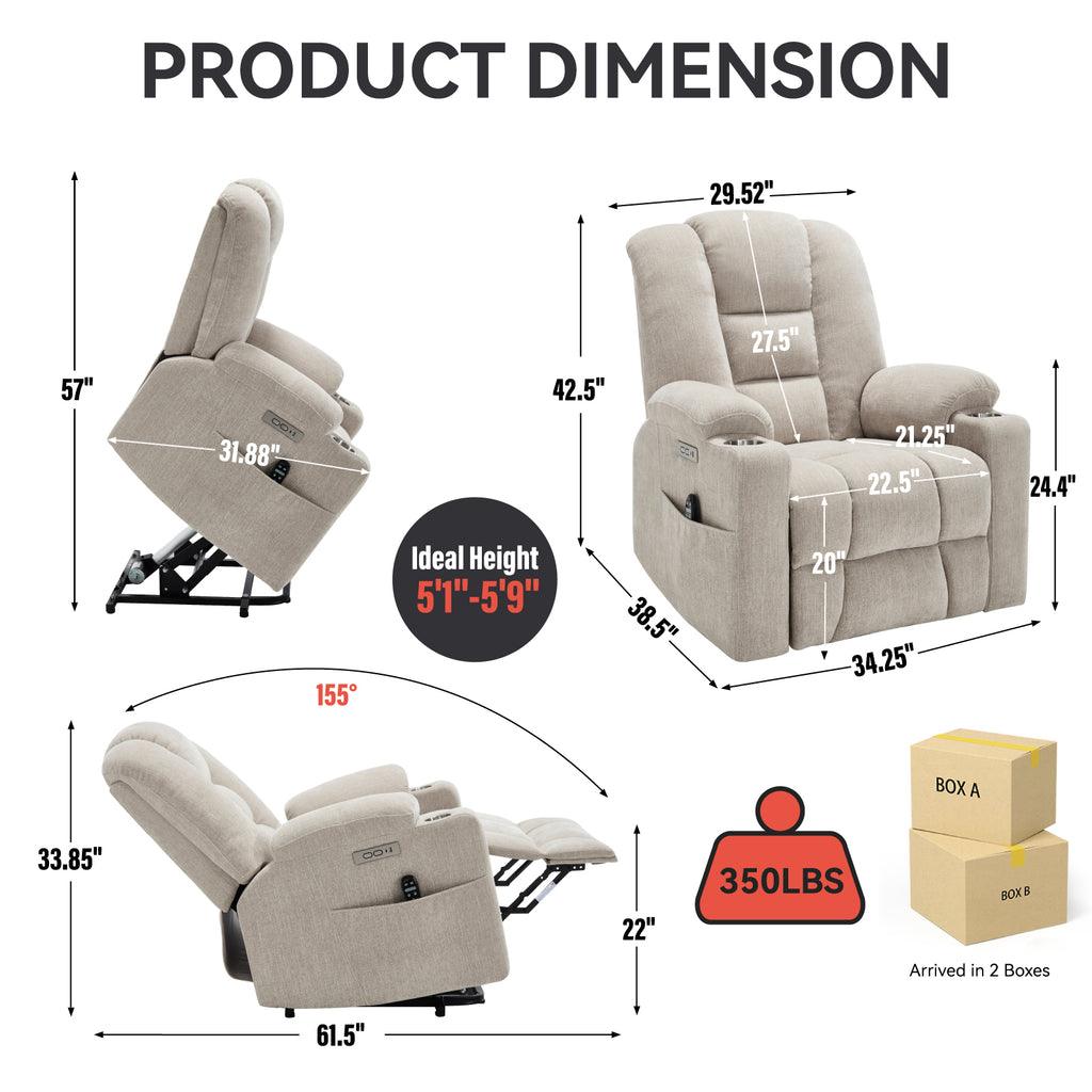 Power Lift Recliner Chair with Massage and Heat