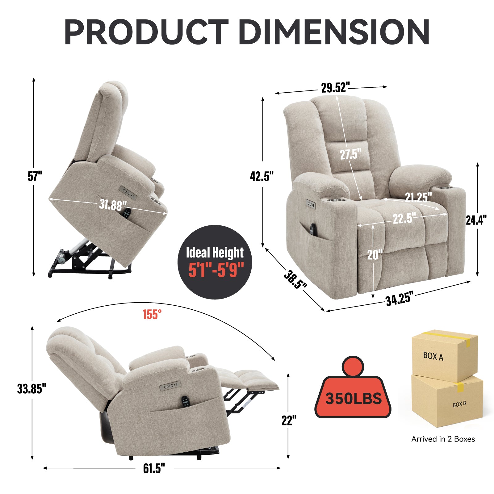 Power Lift Recliner Chair with Massage and Heat