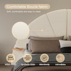 Unique Arched Boucle Bed with Small Table, Queen