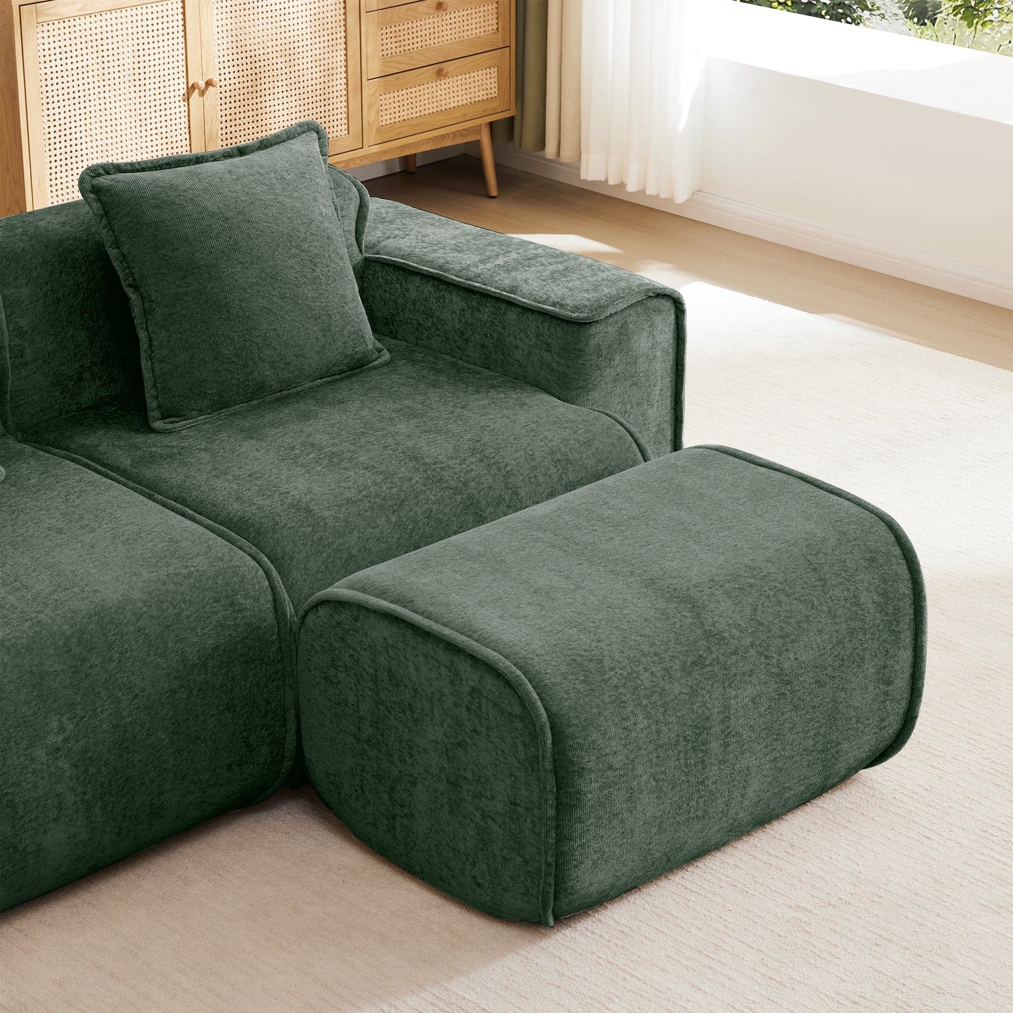 Armless Sofa in Velvet Green
