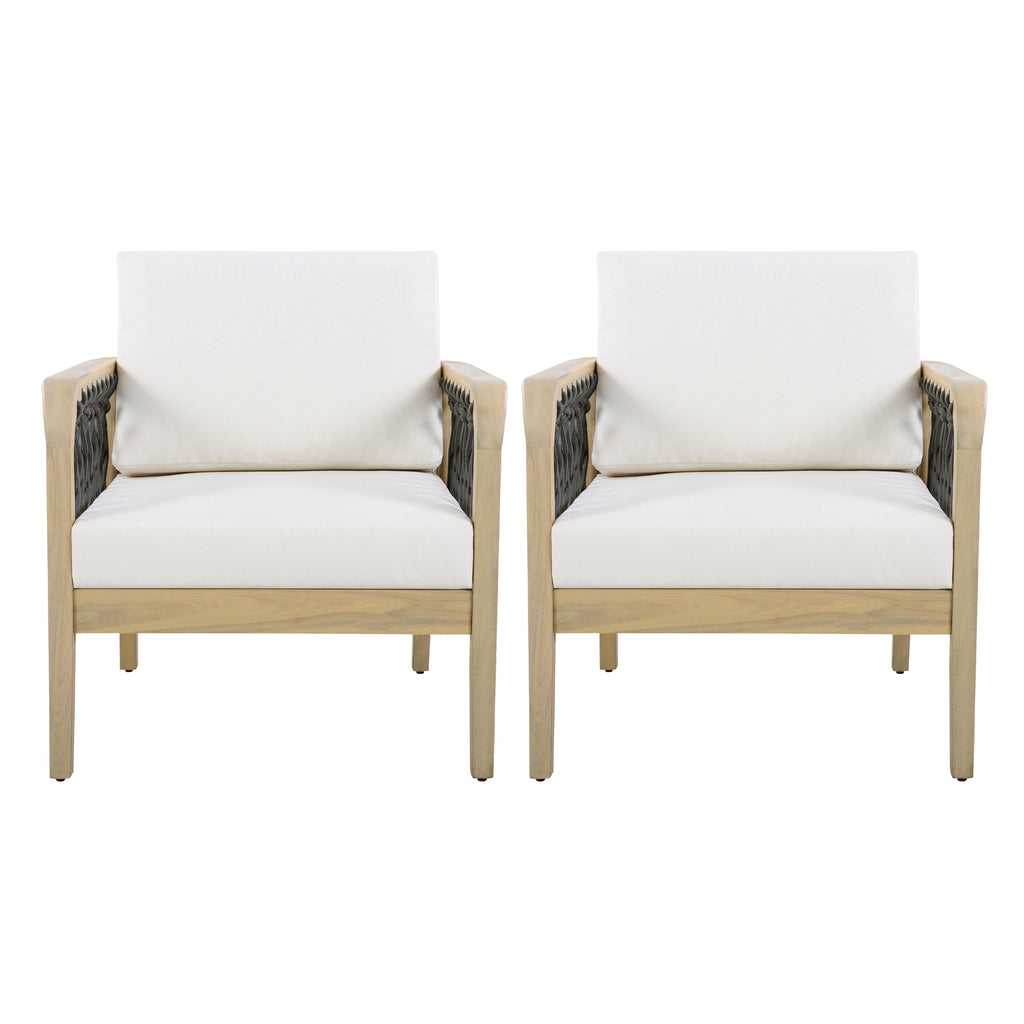 Outdoor Acacia Wood Club Chair with Handwoven Rope (Set of 2)