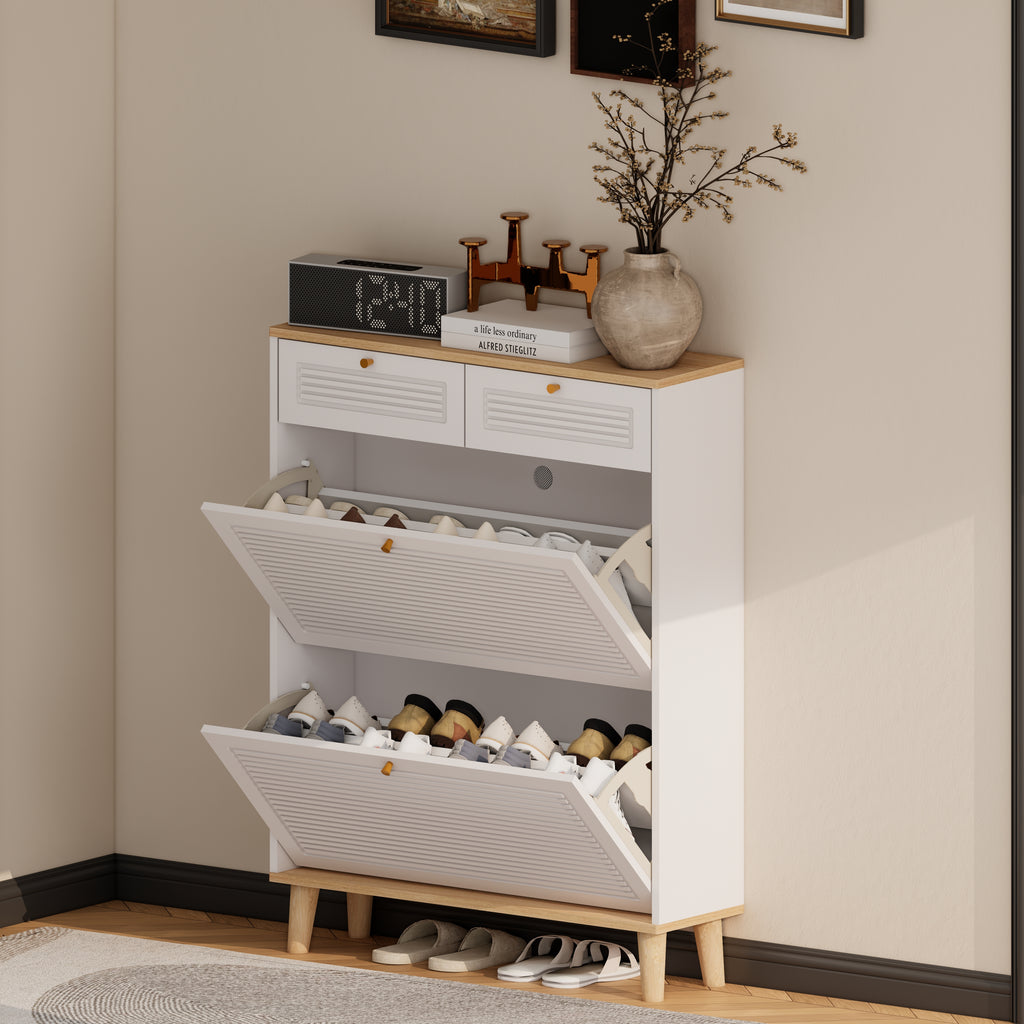 Shoe Cabinet with 2 Flip-Up Doors and Drawers