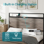 Antique Wooden Platform Bed Frame with Storage and LED Lights