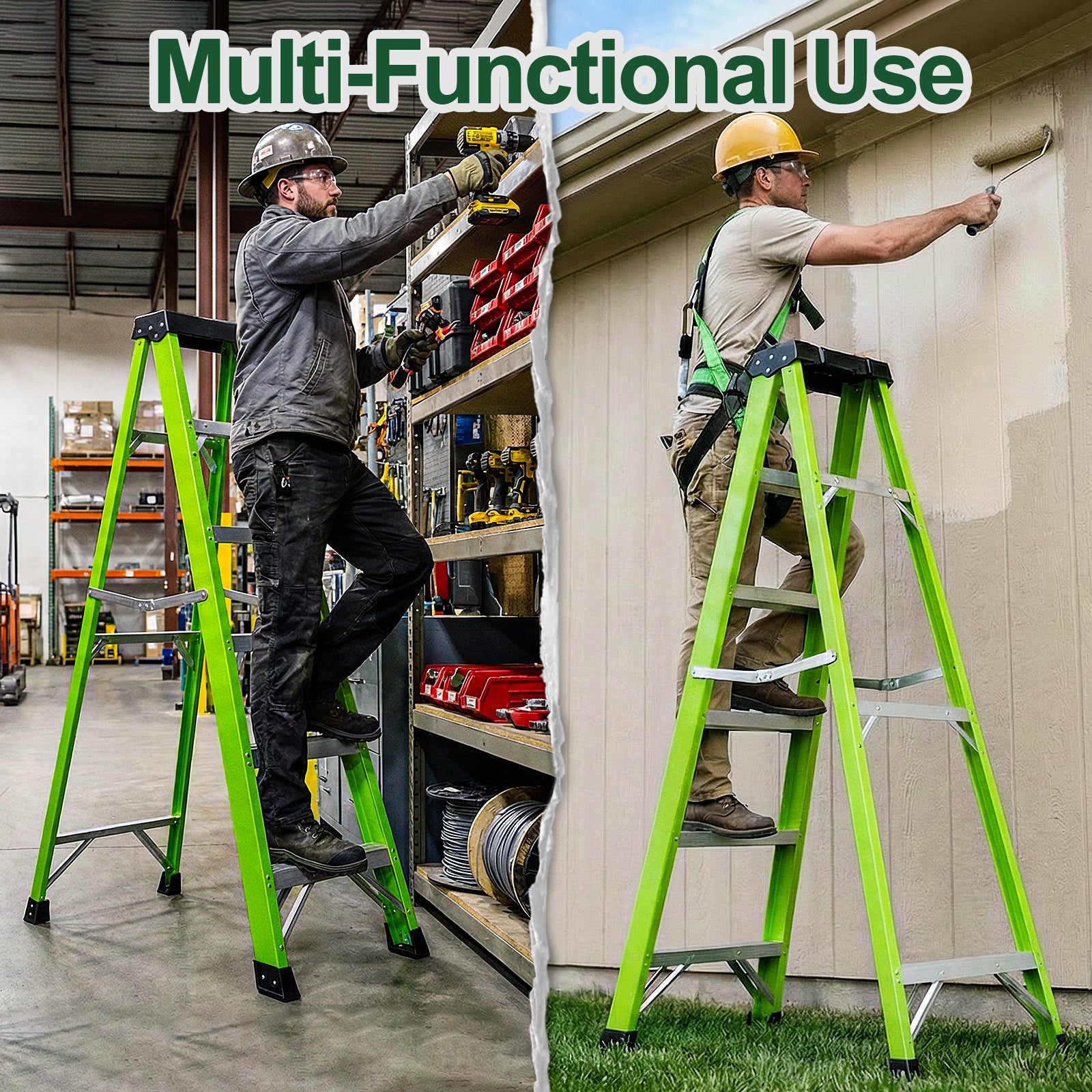 Fiberglass Ladder with Tool Tray, 330lbs Capacity and 7 Steps