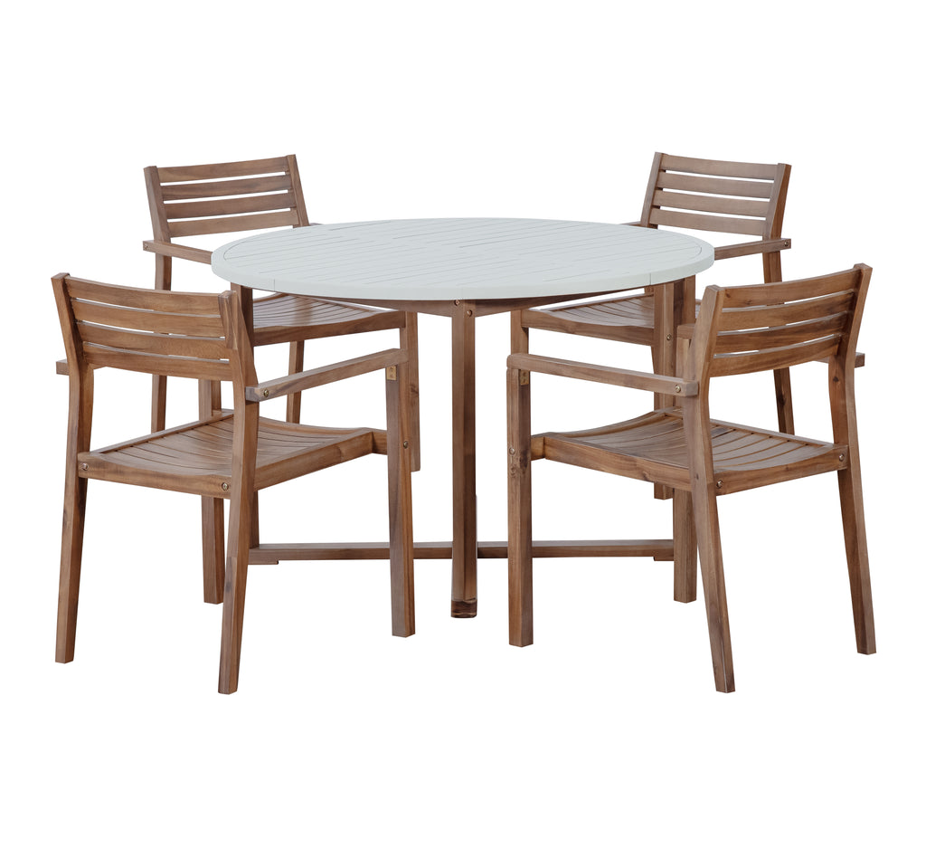 U-Style 5-Piece Outdoor Dining Set with 4 Acacia Wood Chairs