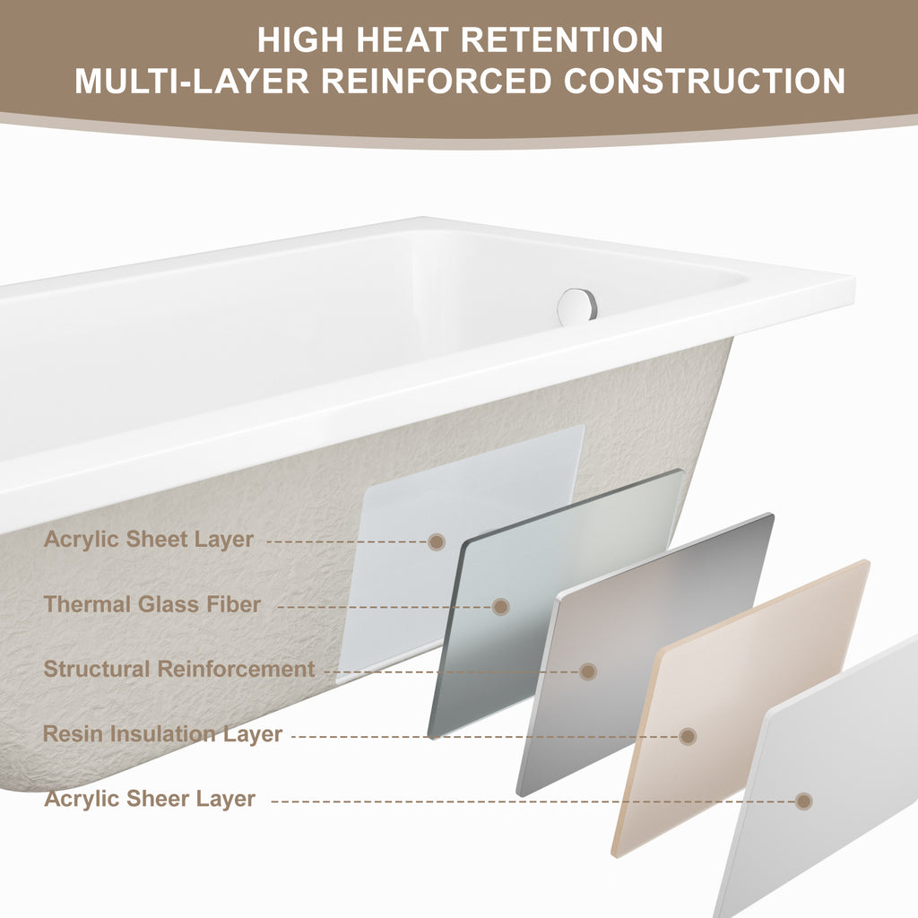 66-Inch Acrylic Built-in Soaking Tub - Glossy