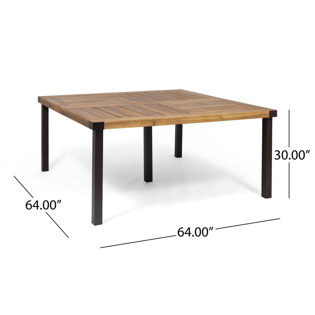 9-Piece Acacia Wood Outdoor Patio Dining Set, 64-Inch Square Table with 8 Chairs, Teak