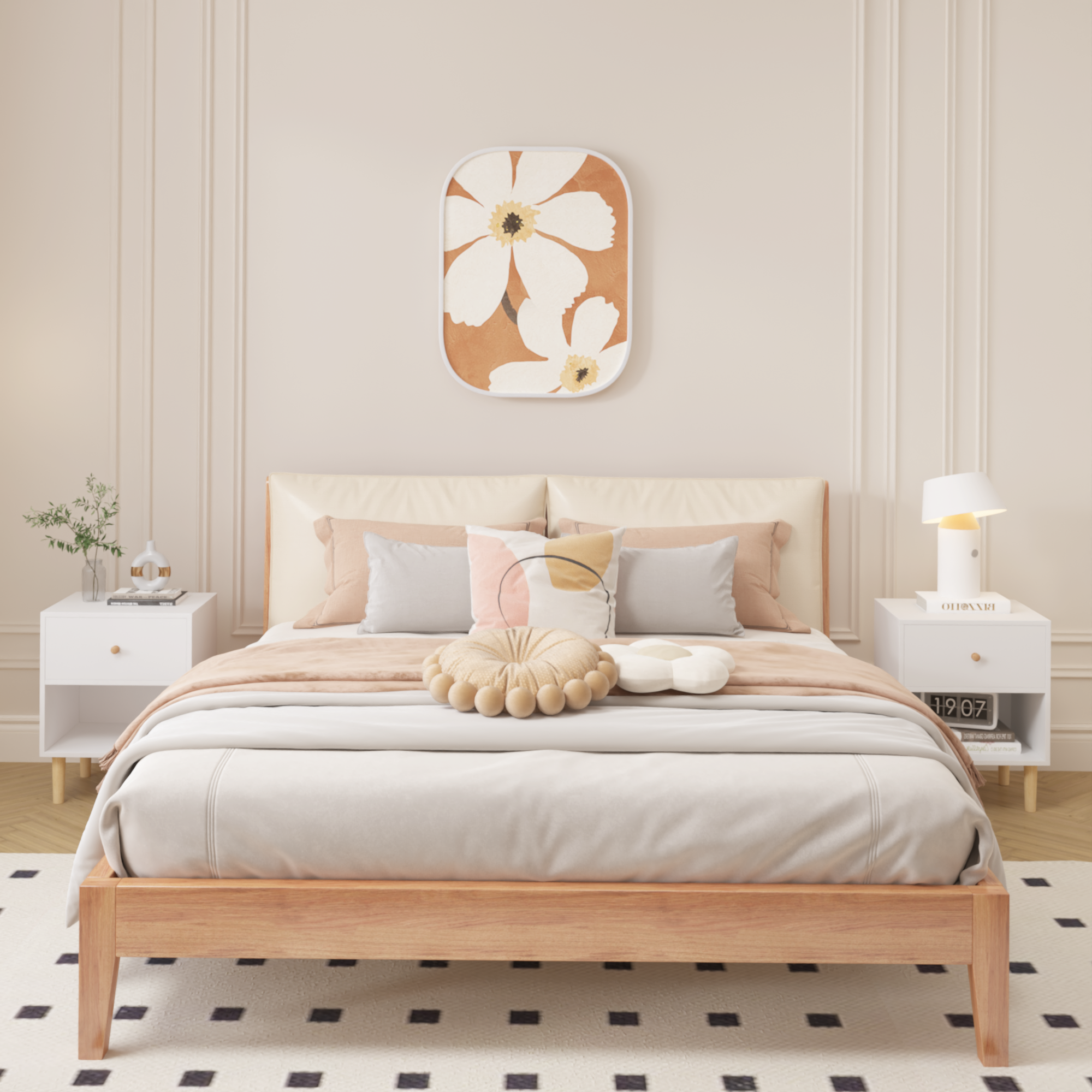 23.22"H Wooden Nightstand with One Drawer One Shelf