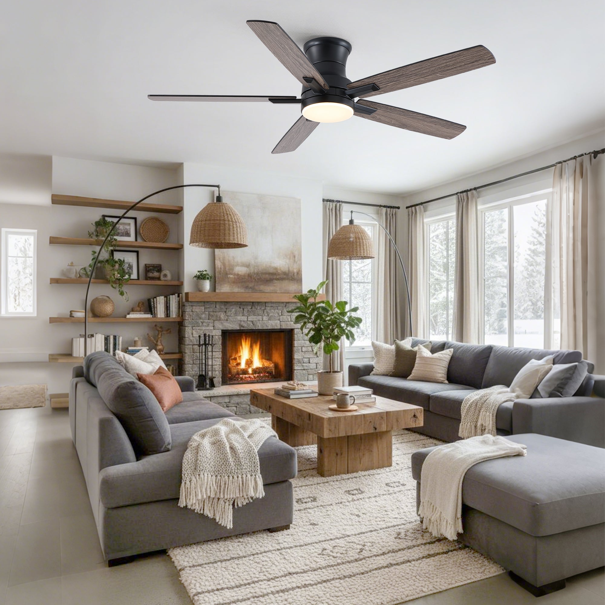 52" Modern Farmhouse Ceiling Fan with Dimmable Light
