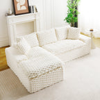 White Turtle Velvet Versatile Sofa: Convertible Twin-Seat with Left Chaise Lounge