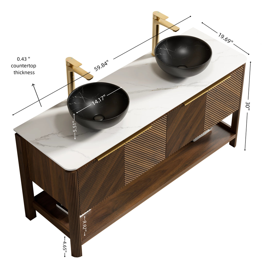 Indigo 60" Bathroom Vanity & Sink, Freestanding Plywood Storage Cabinet