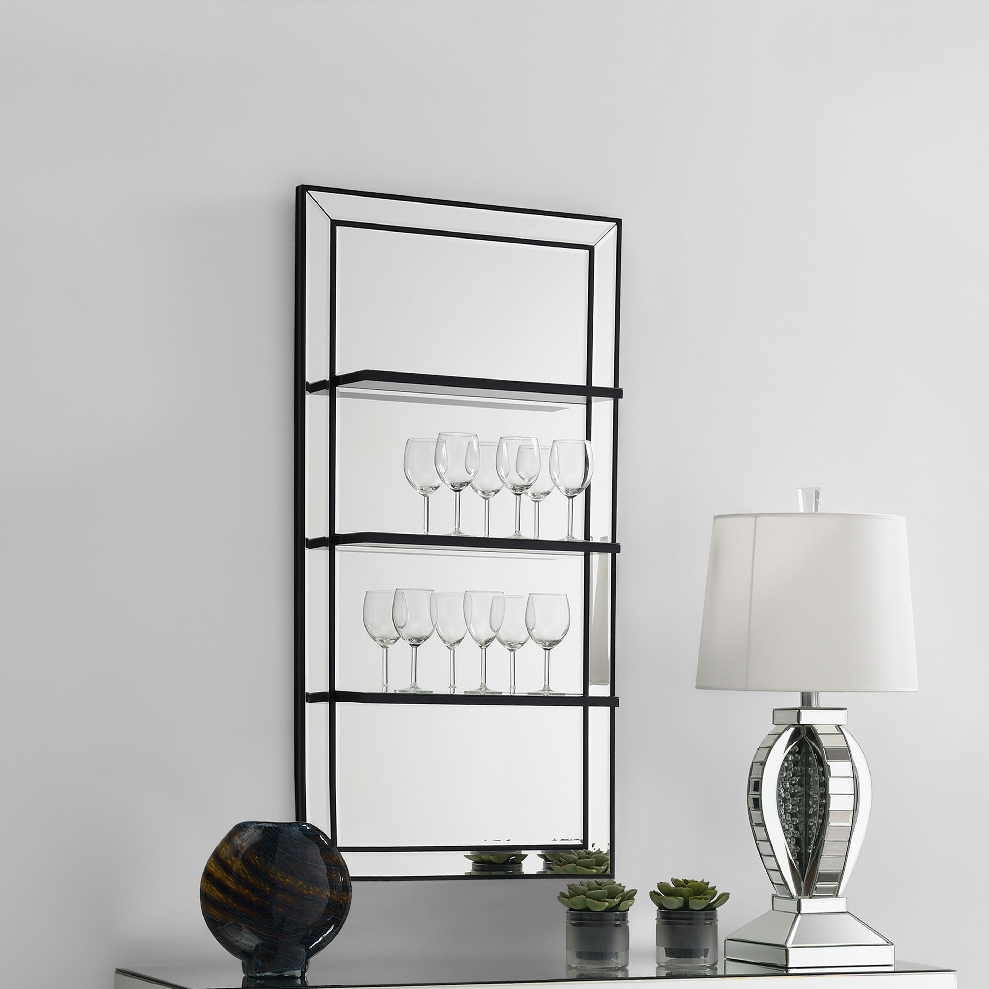 Oriel 24 x 47 Inch Rectangular 3-Shelf Wall Mirror Silver-CoasterEssence