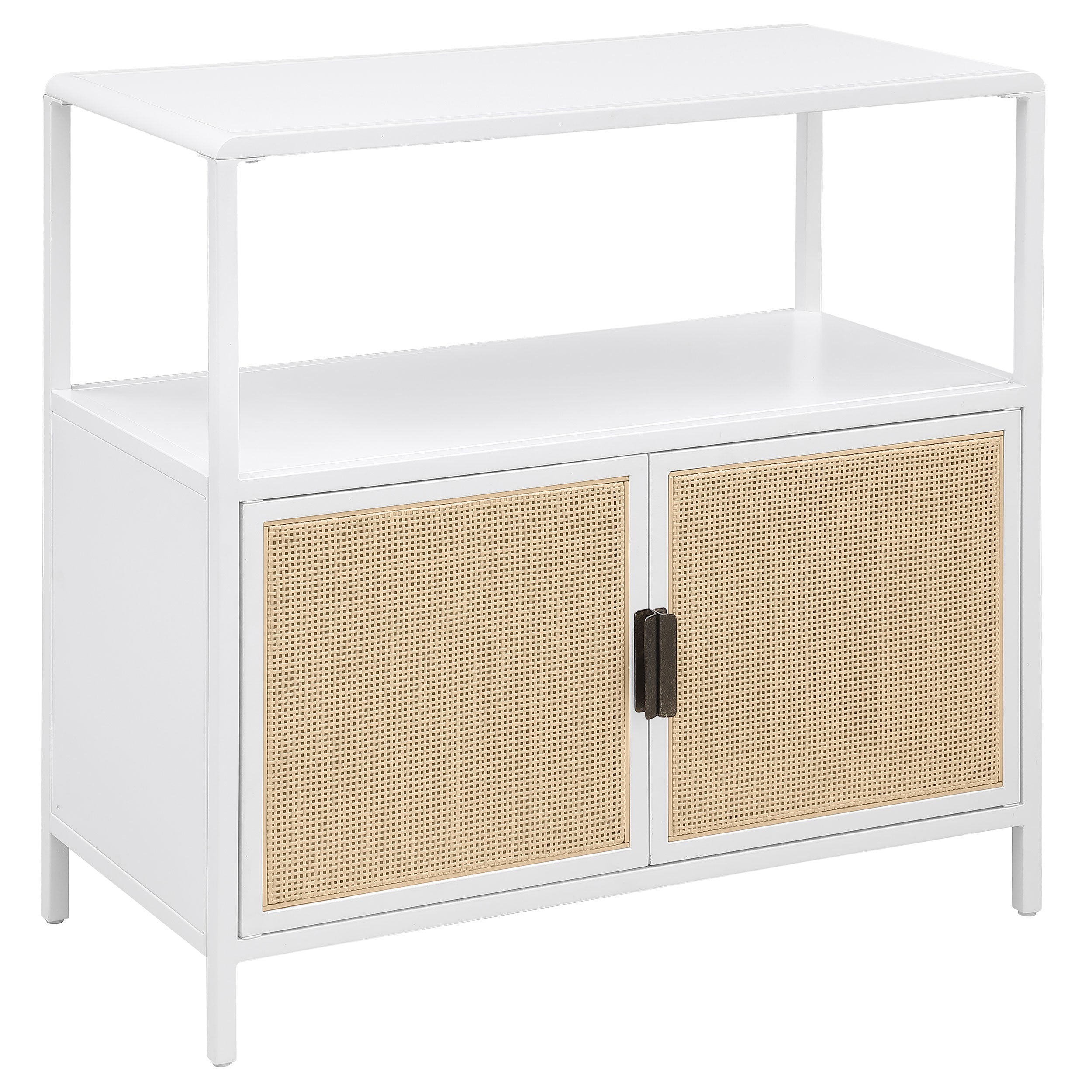 Amherst 2-door Radio Weave Cane Metal Accent Cabinet White-
