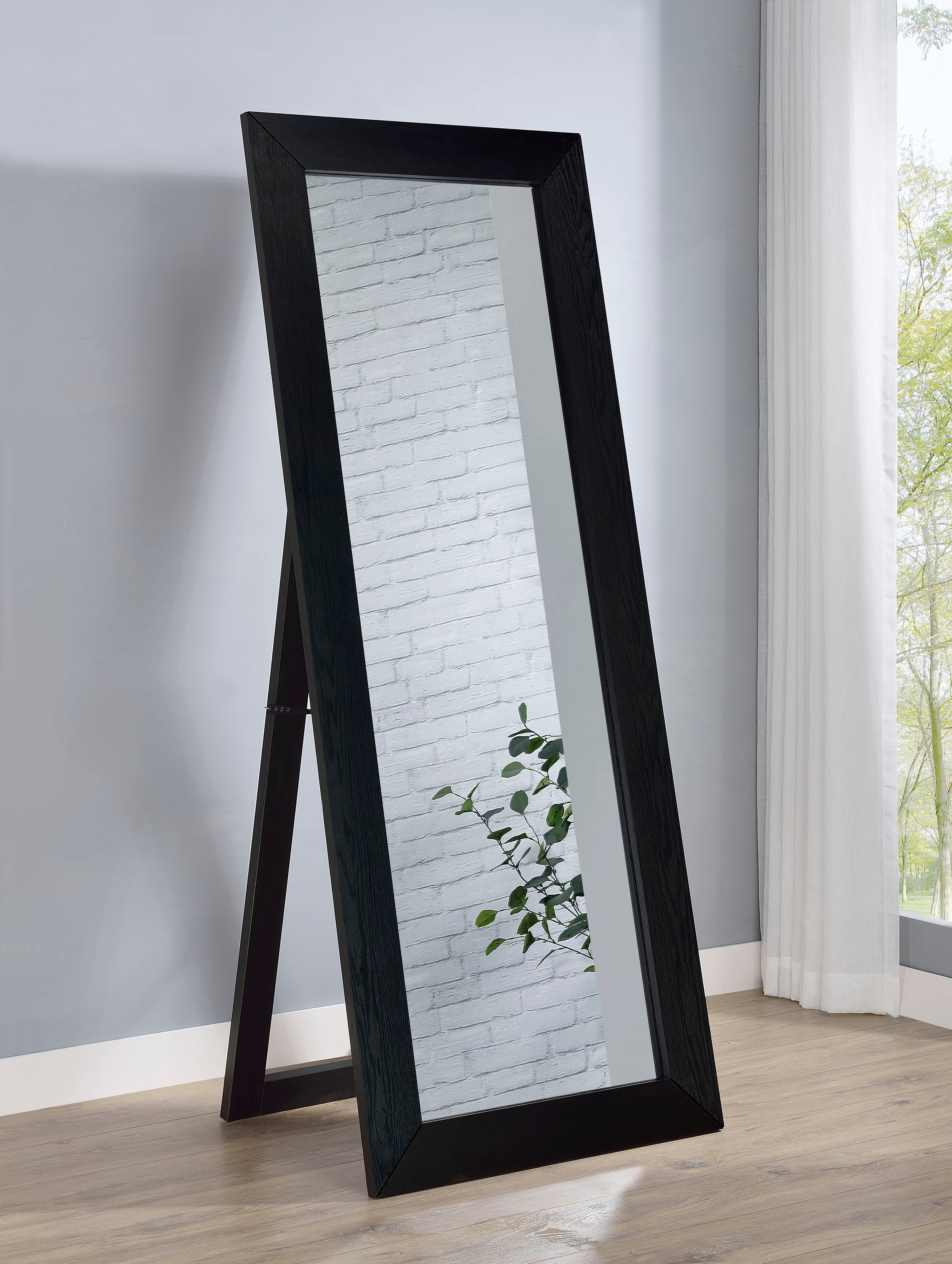 Cadence Tempered Glass Full Length Standing Mirror Black Oak-