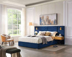 King Size Velvet Bed Frame with Vertical Channel Tufted Wingback Headboard