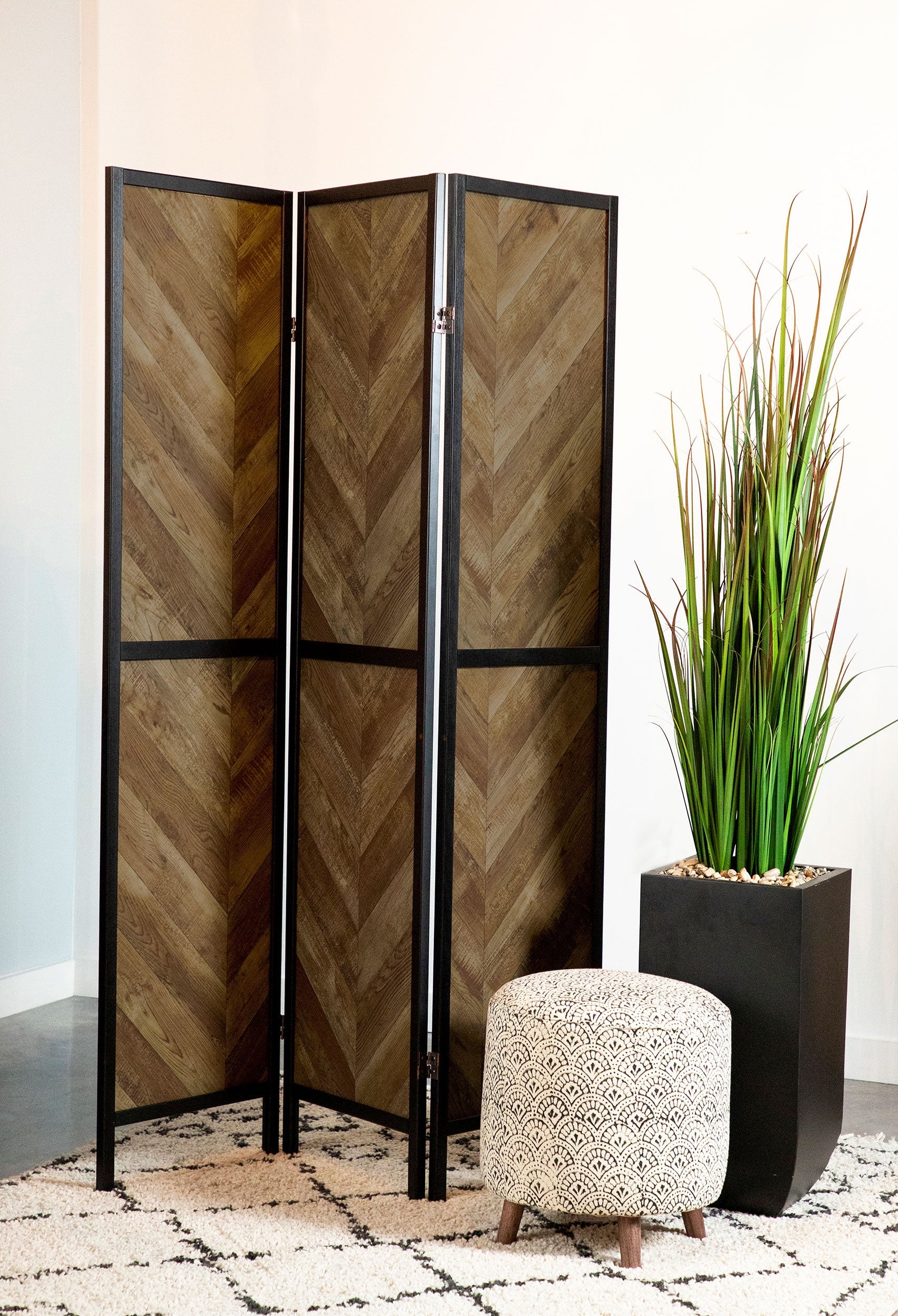 Marlene 3-Panel Room Divider Folding Screen Rustic Tobacco-CoasterEveryday