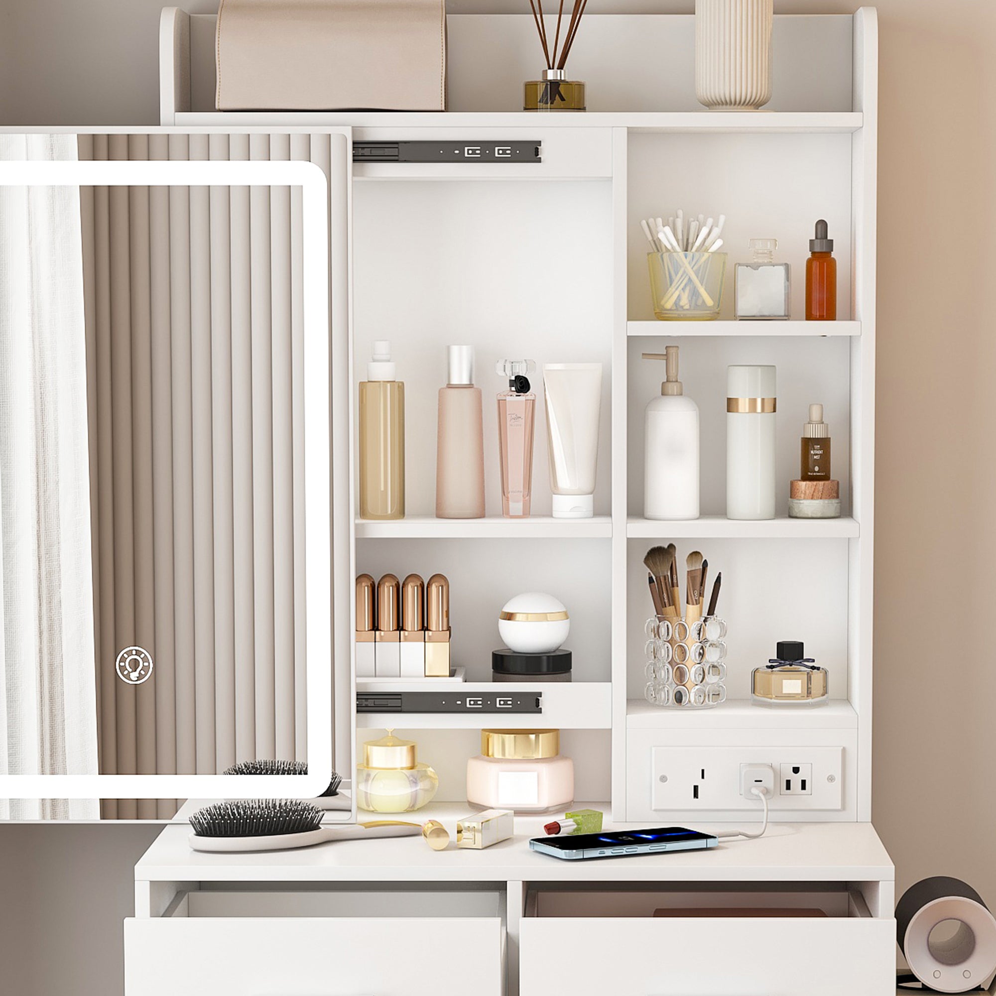 Small Makeup Vanity Desk with Mirror & Adjustable LED Lights