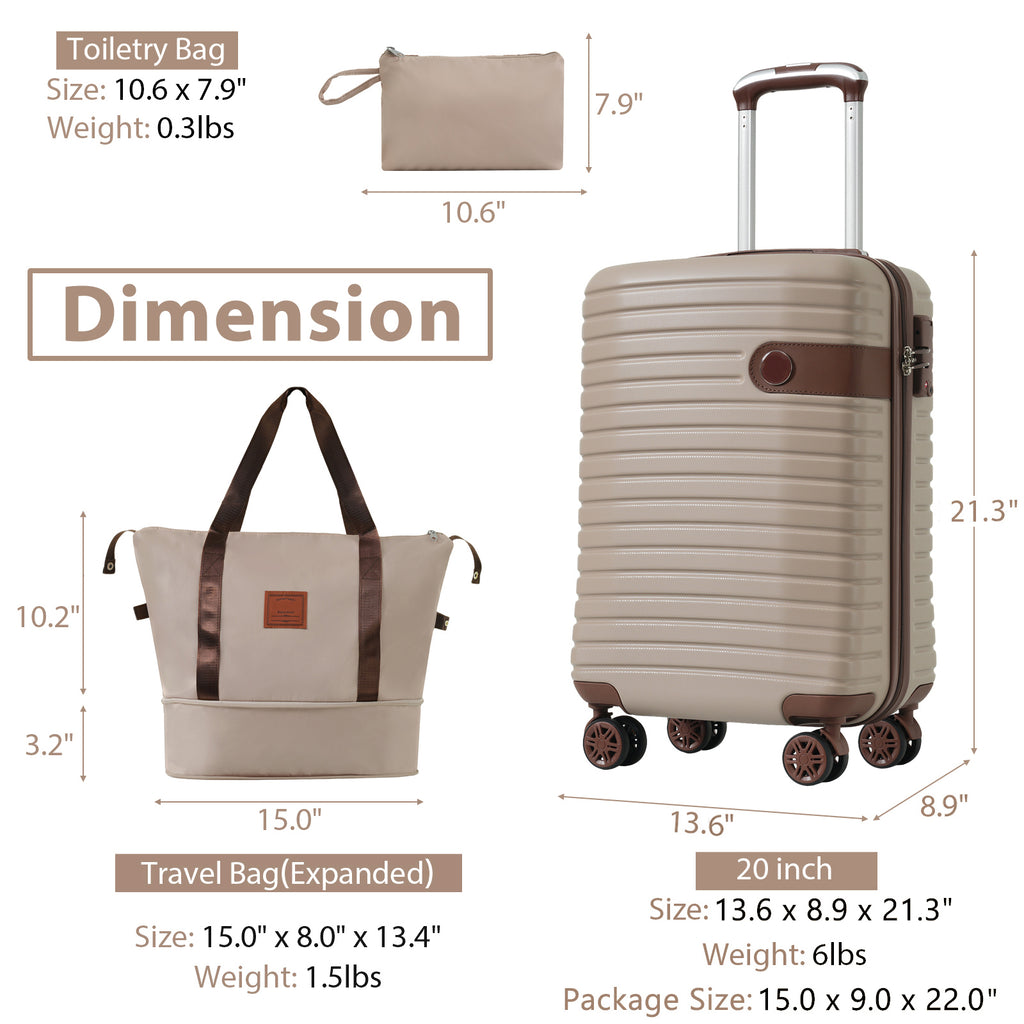 3 Piece Carry-On Luggage Set - Khaki