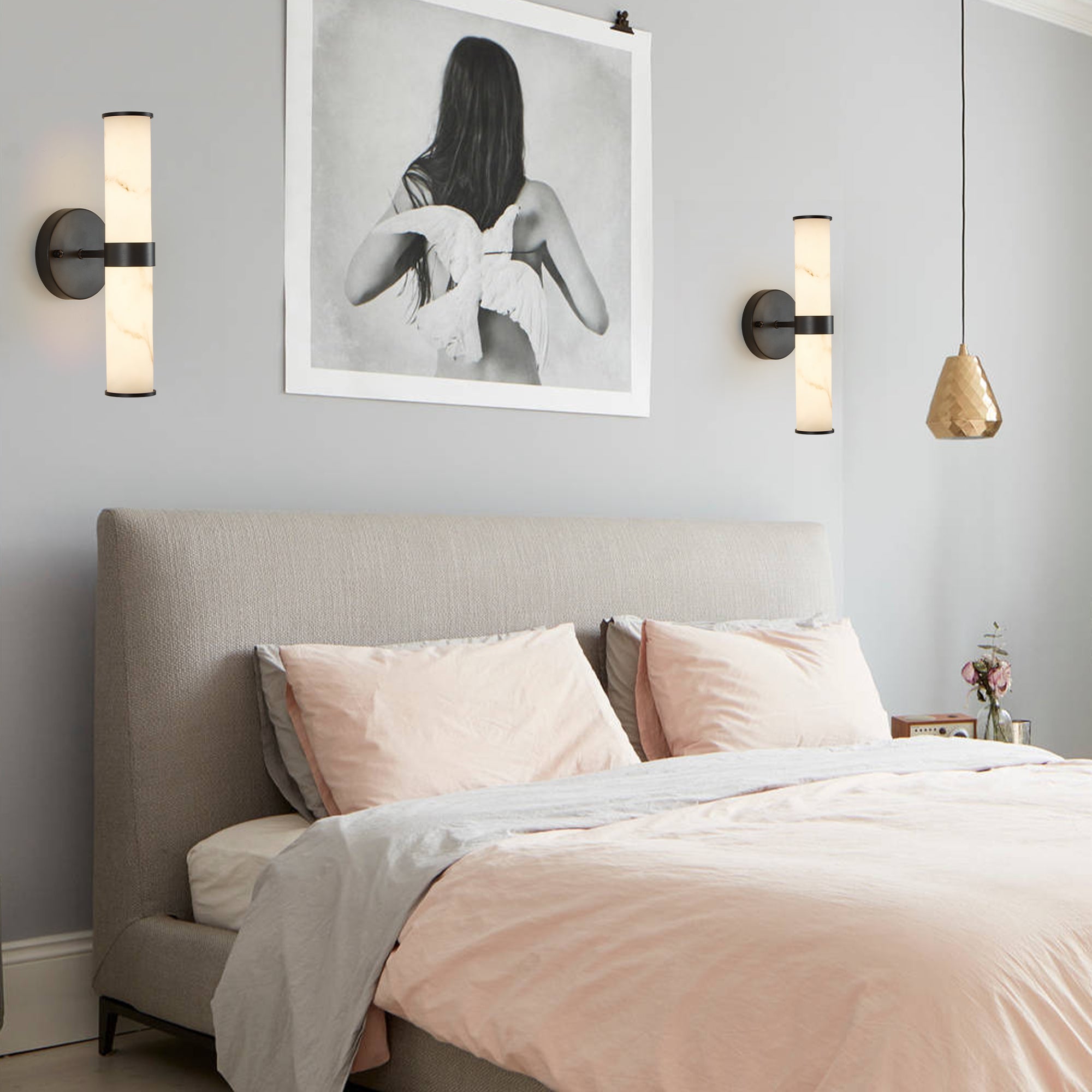 Resin Imitation Marble Texture Wall Light with Black Iron Frame