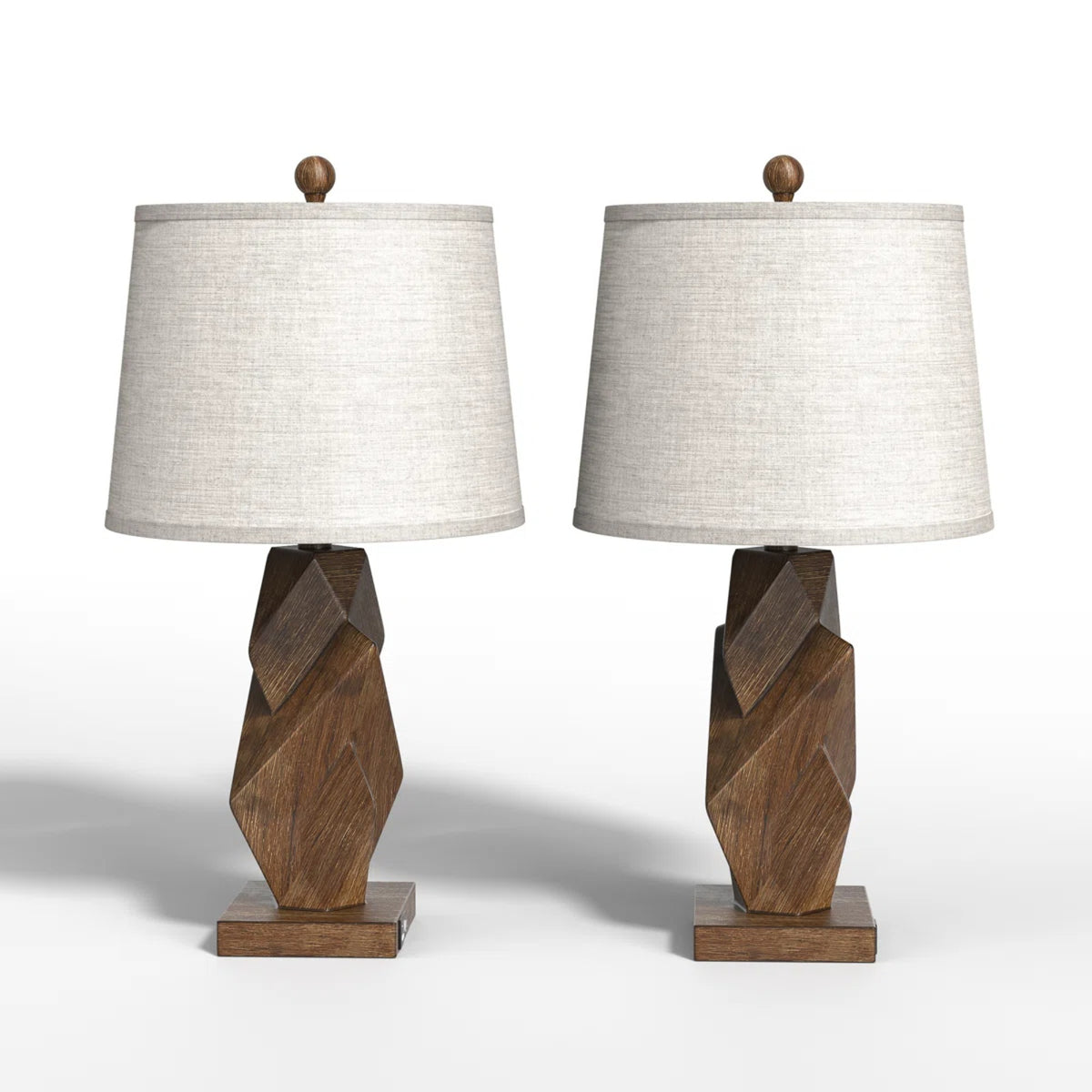 Farmhouse Table Lamps Set of 2, 24.5-Inch, Wood Grain Resin, USB Charging Ports