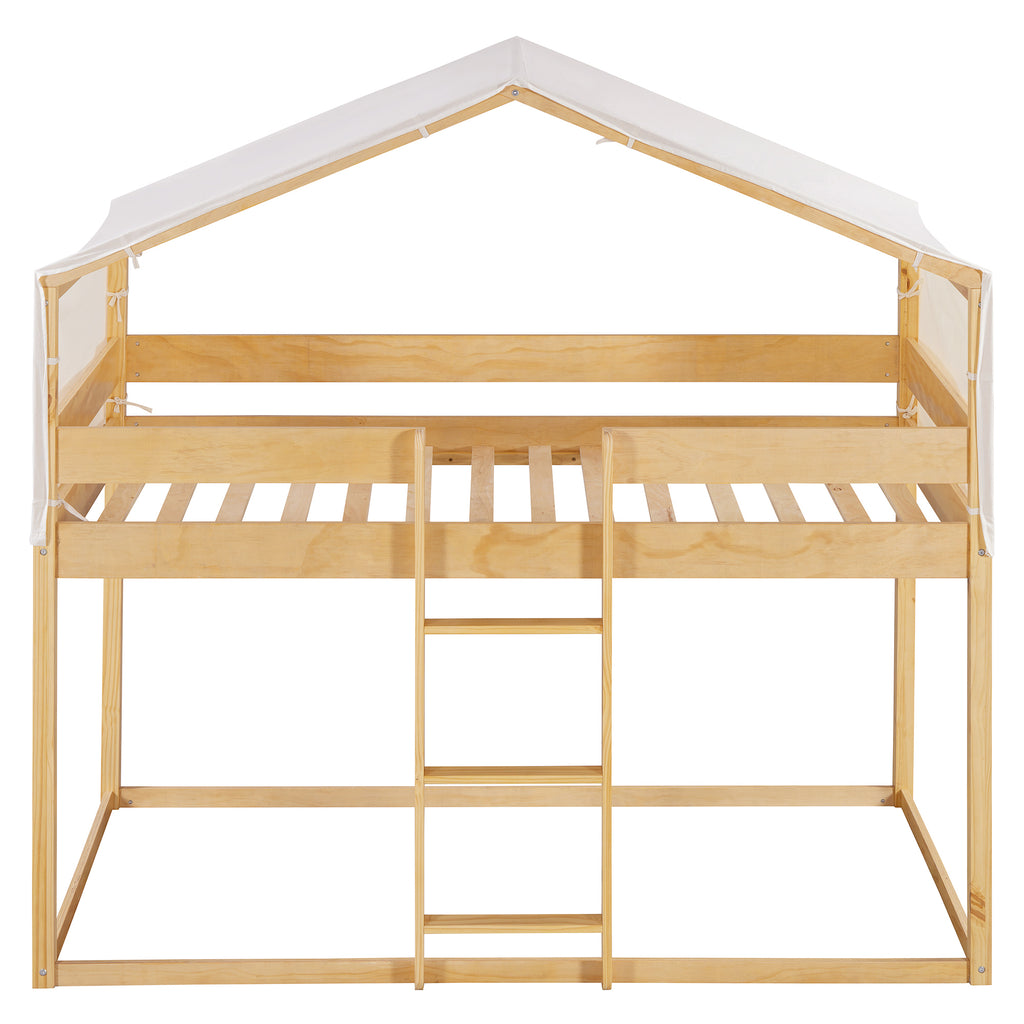 Twin Over Twin Wood Bunk Bed with Tent