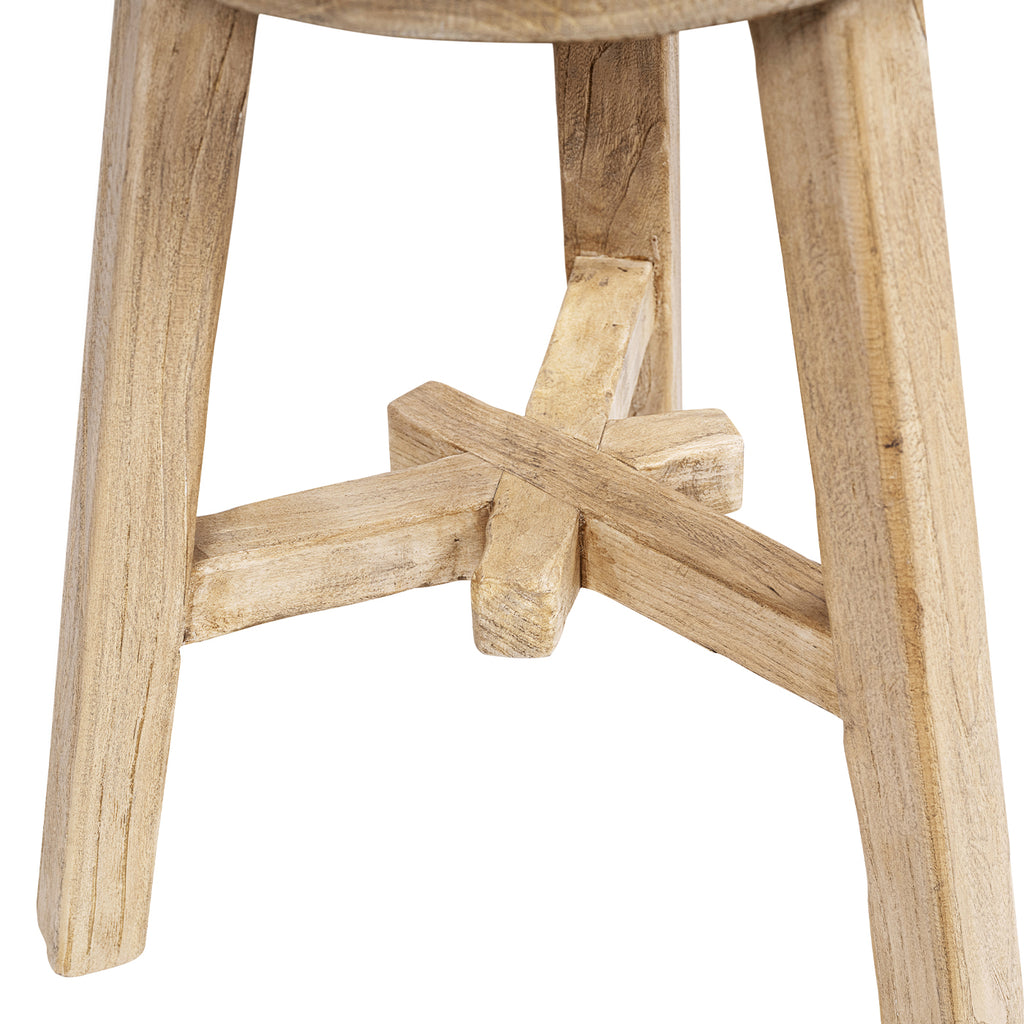Linden Round Elm Wood Stool, 15.5-Inch, Light Natural Brown