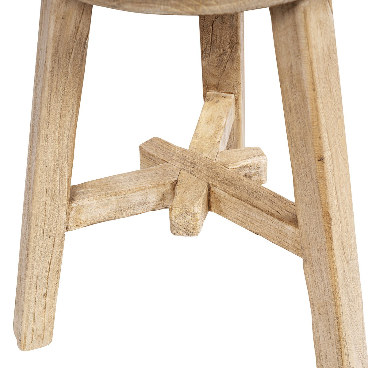 Linden Round Elm Wood Stool, 15.5-Inch, Light Natural Brown