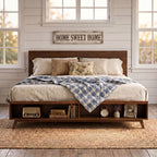 Walnut King Size Platform Bed Frame with Footboard Storage