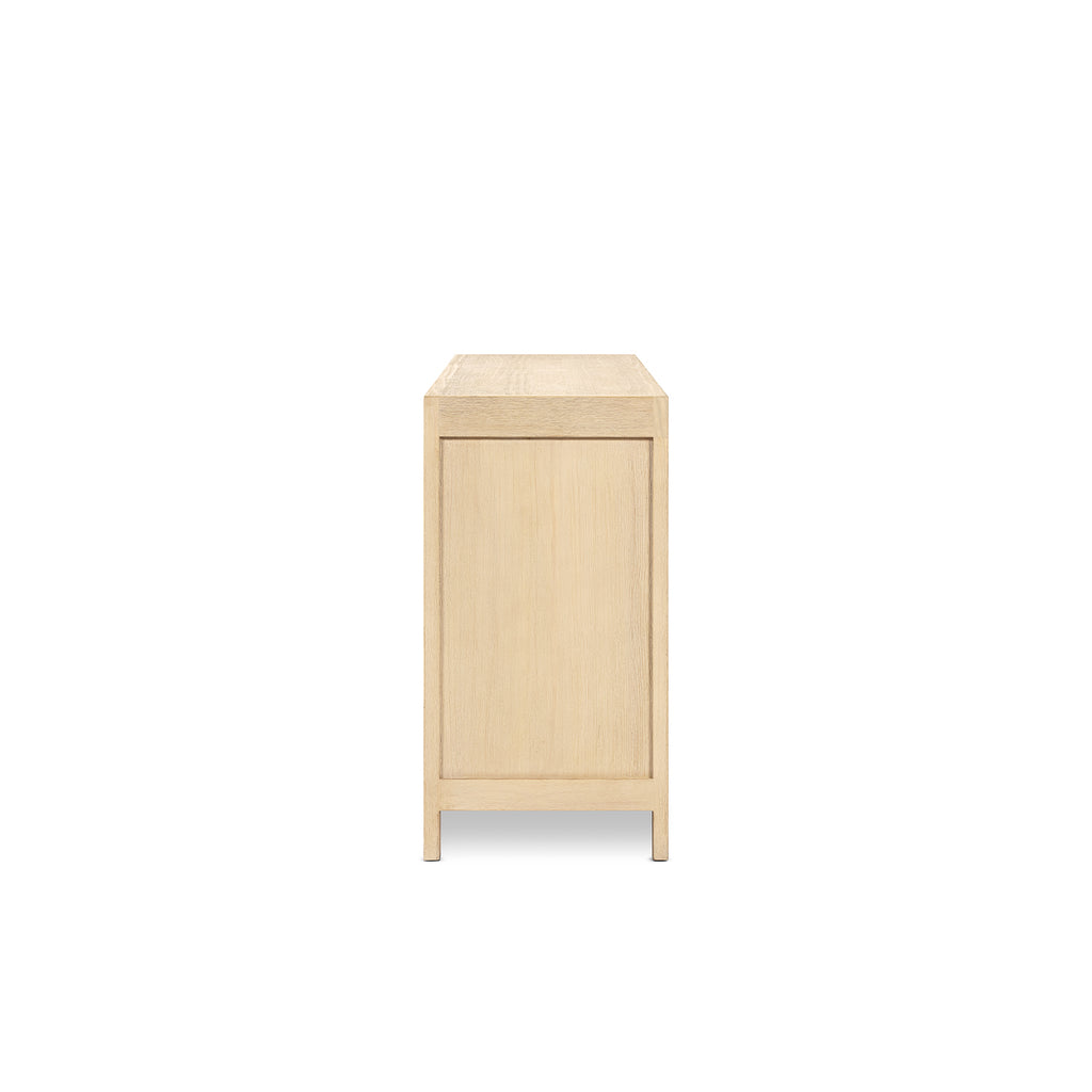 Alden 34-Inch Tall Reclaimed Pine Lattice 4-Door Cabinet, Brushed White