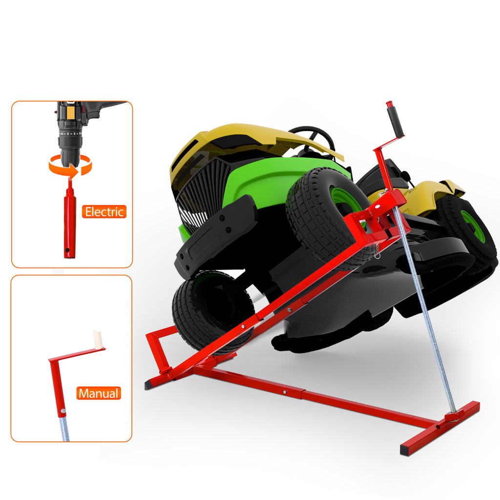 Heavy Duty Steel Riding Mower Lift, 880 Lbs Capacity, Telescopic, Red