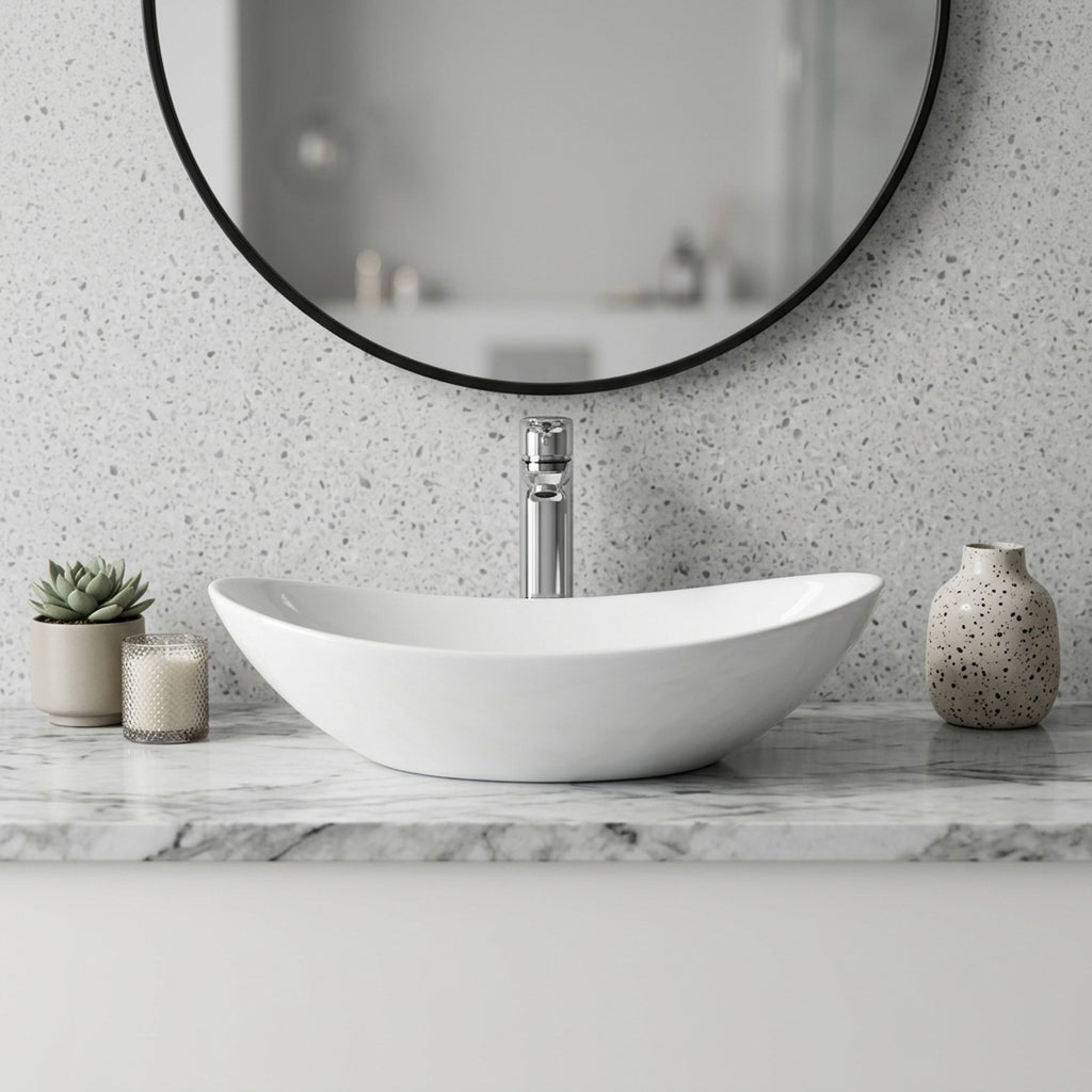 White Oval Ceramic Vessel Sink