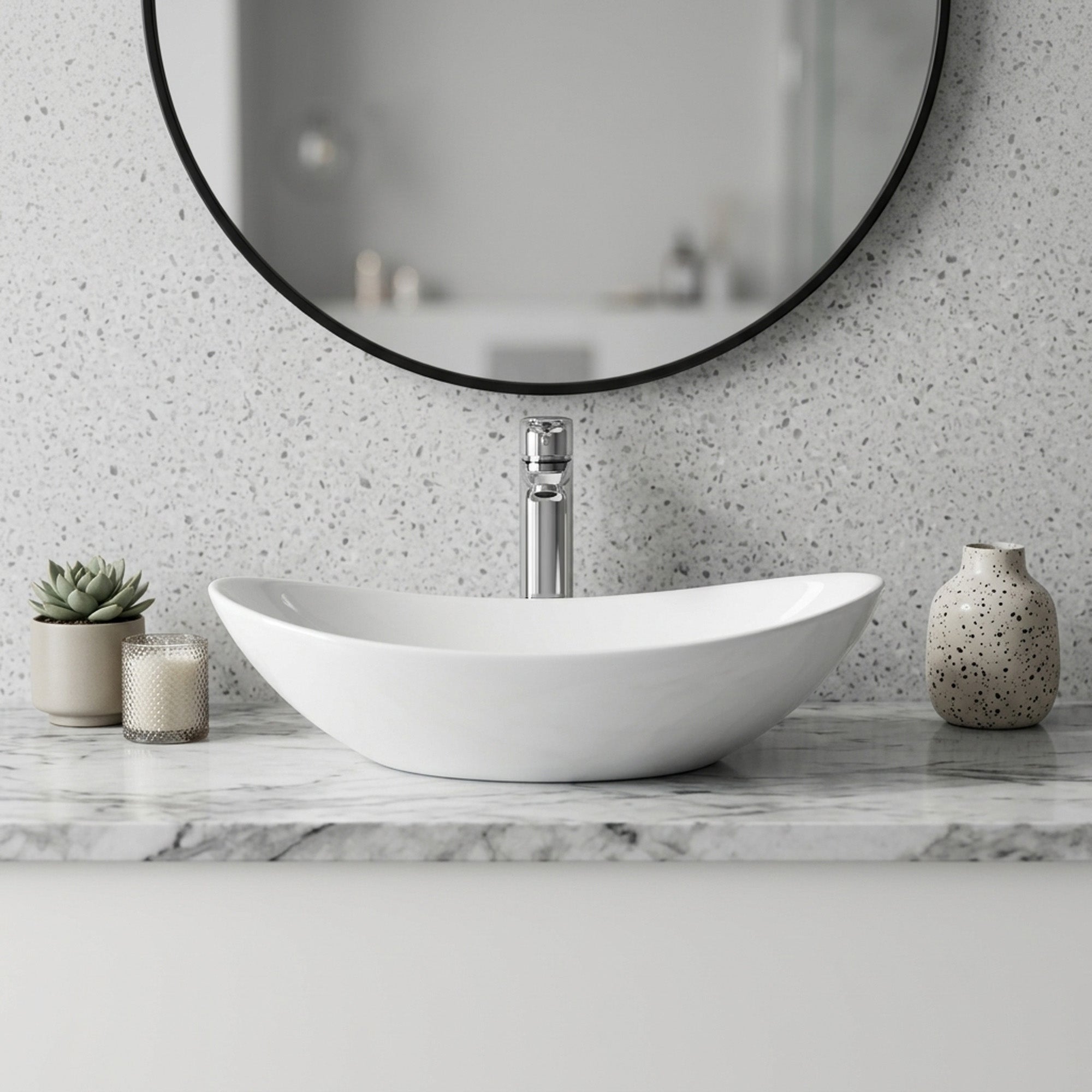 White Oval Ceramic Vessel Sink