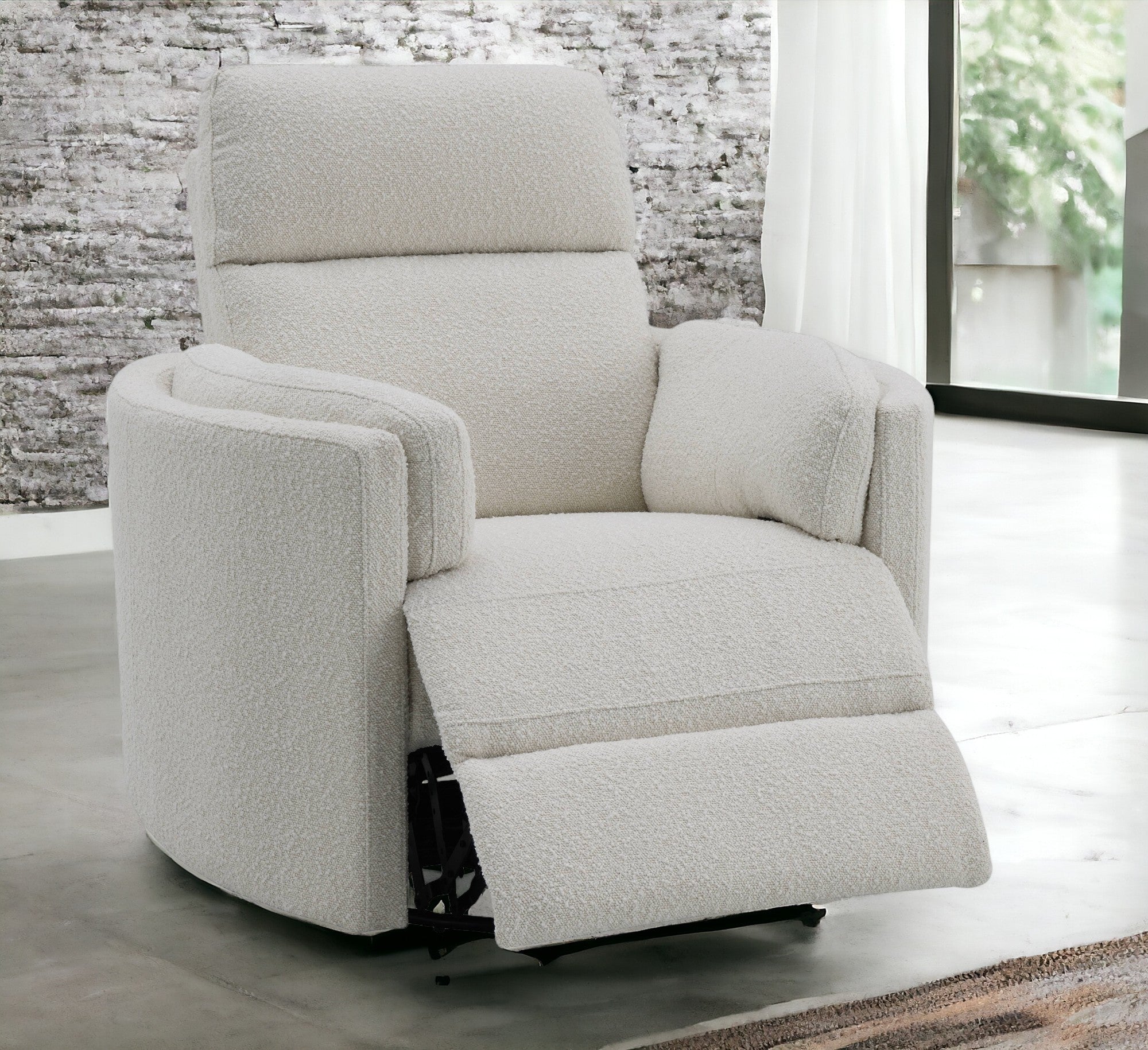 Sagen Beige Boucle Glider Recliner with Swivel