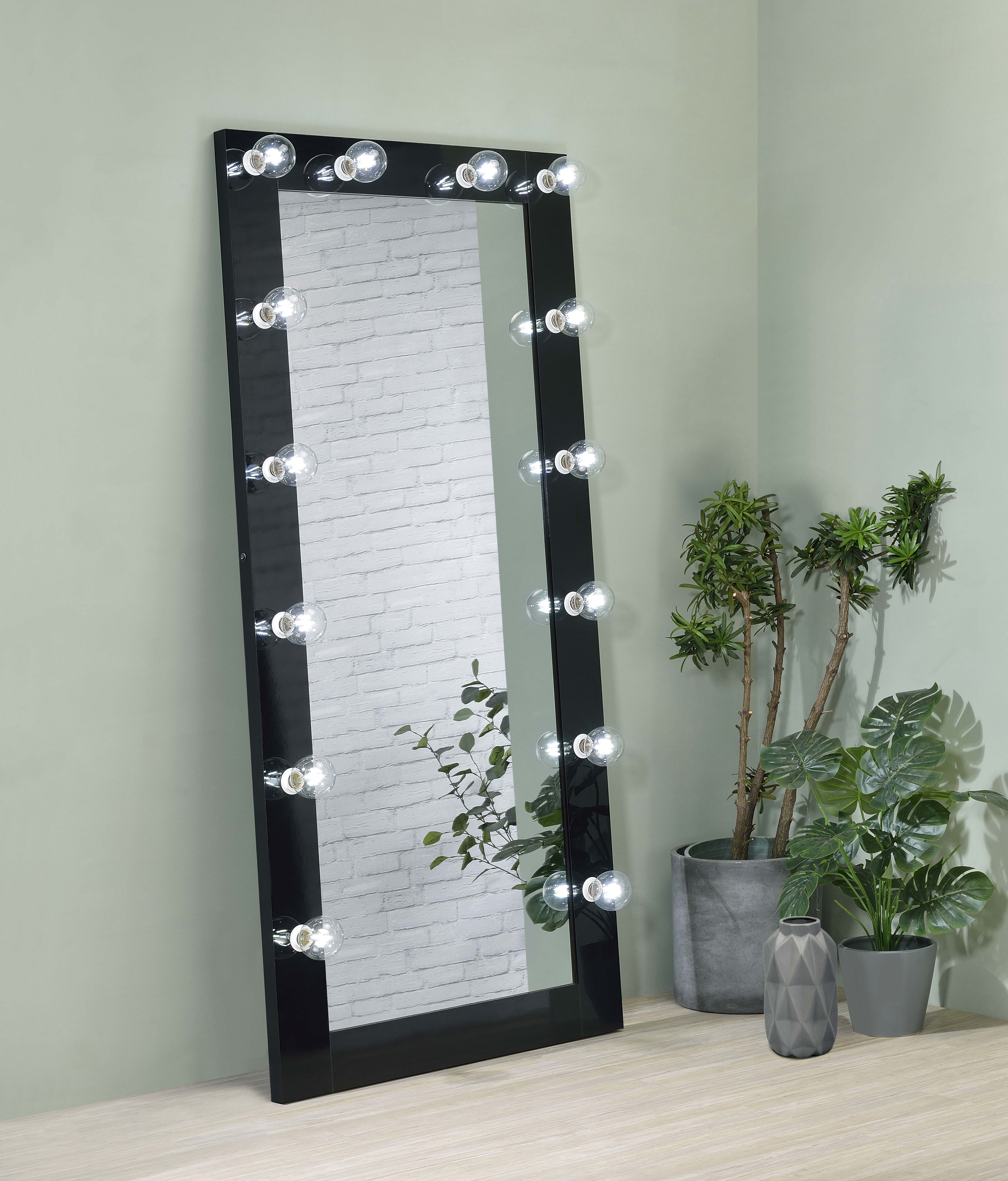 Zayan 32 x 71 Inch Floor Mirror LED Lighting Black Gloss-