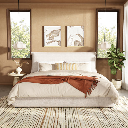 Upholstered Platform Bed Frame with Oversized Plush Pillow Headboard