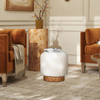 Tilly 16.5" Round Fur Upholstered & Burl Pouf Ottoman