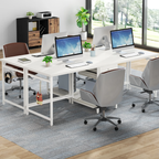 79-Inch Two Person Computer Desk with Drawers and Storage Shelves