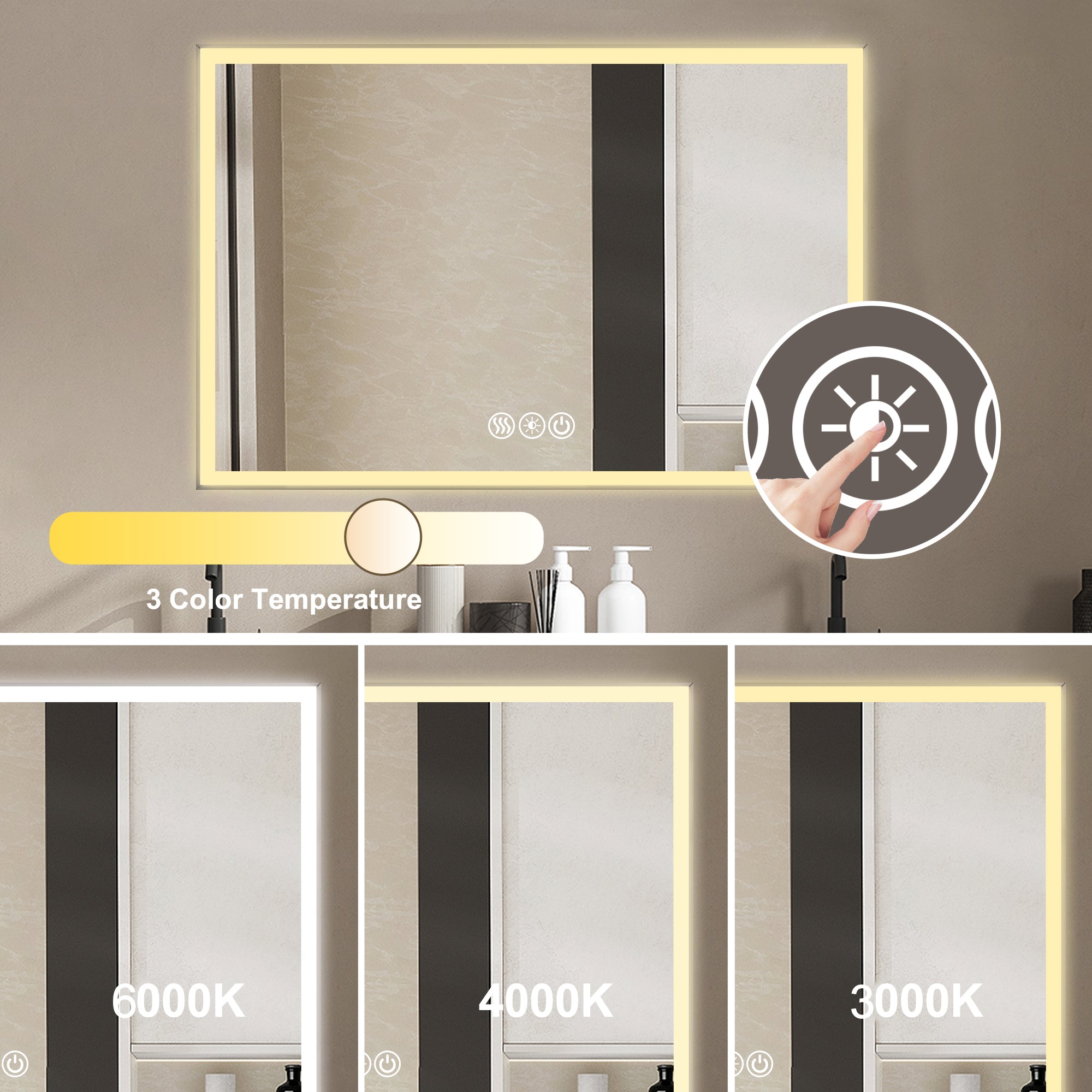 48" x 32" LED Bathroom Mirror with Brushed Aluminum Frame